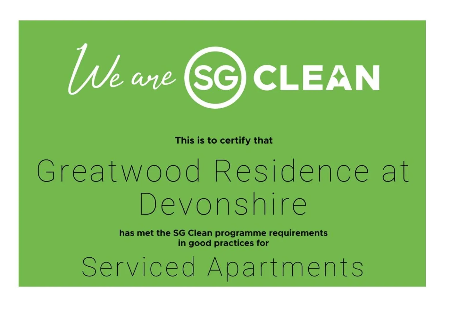 Certificate/Award in Greatwood Residence at Devonshire