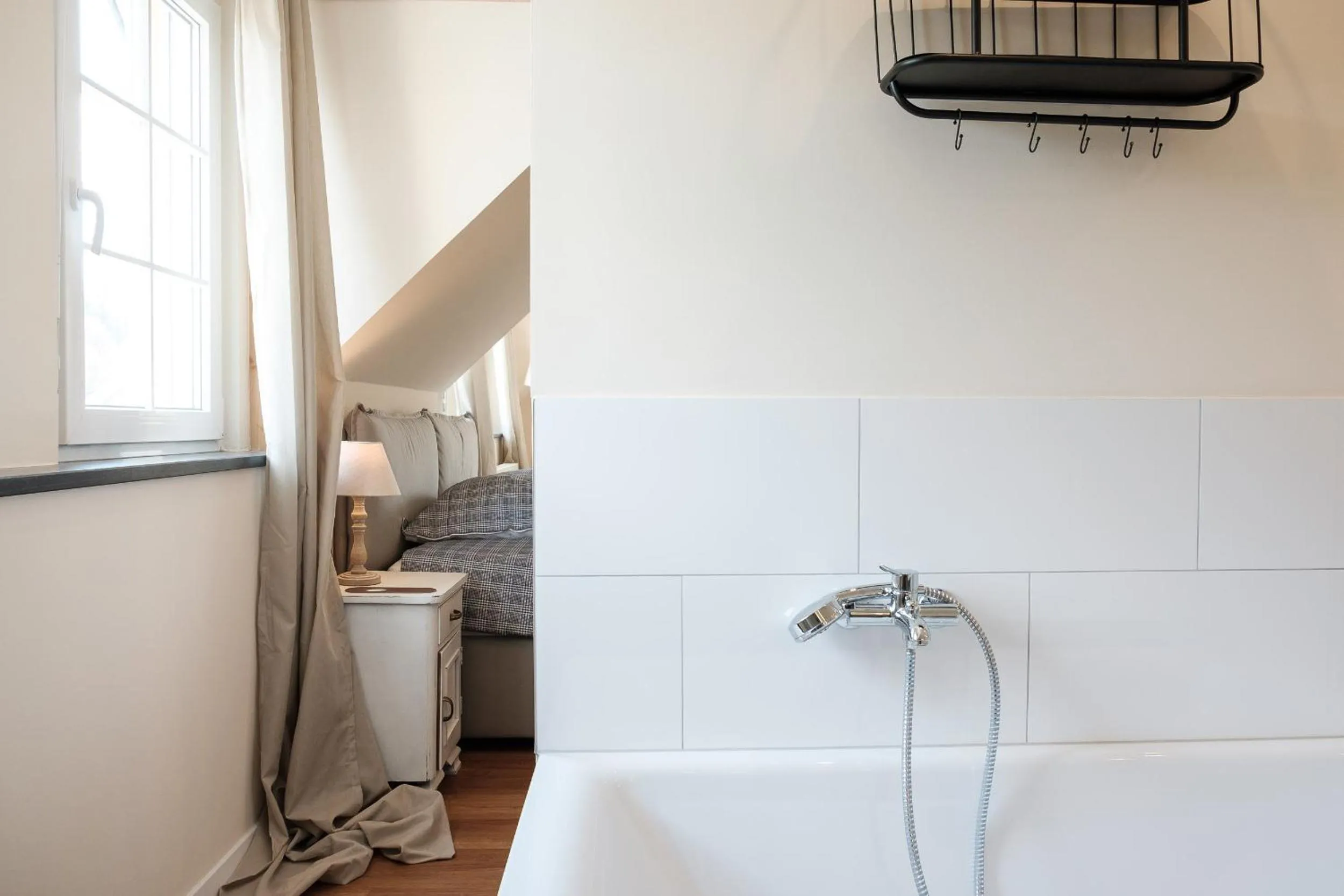 Bathroom, Bed in Landhotel Eifellust