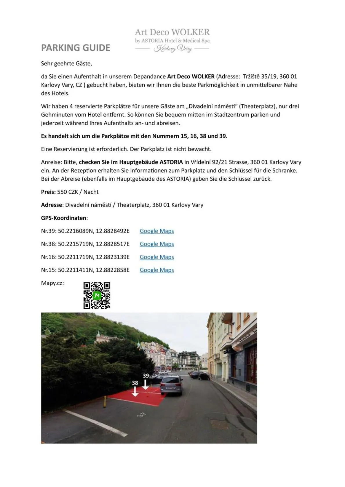 Parking in Art Deco WOLKER by ASTORIA Hotel & Medical Spa