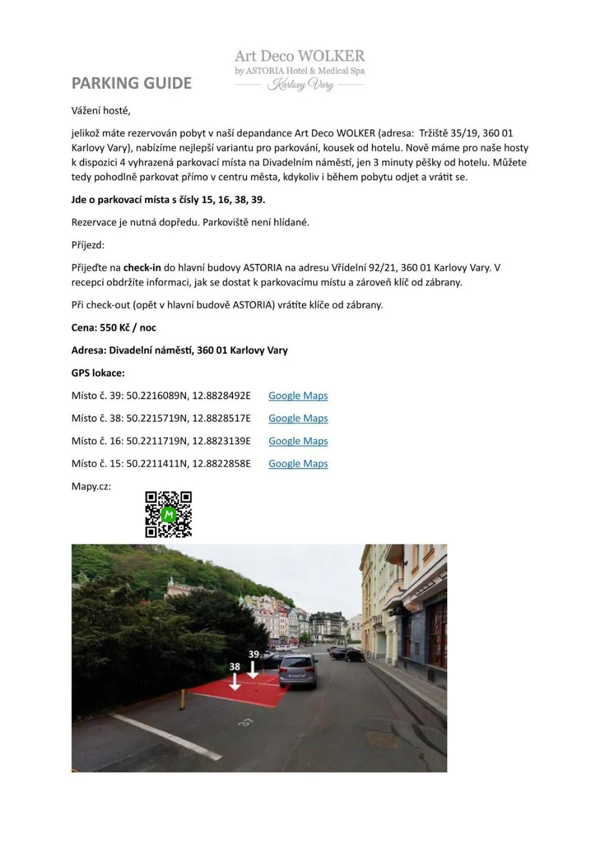 Parking in Art Deco WOLKER by ASTORIA Hotel & Medical Spa