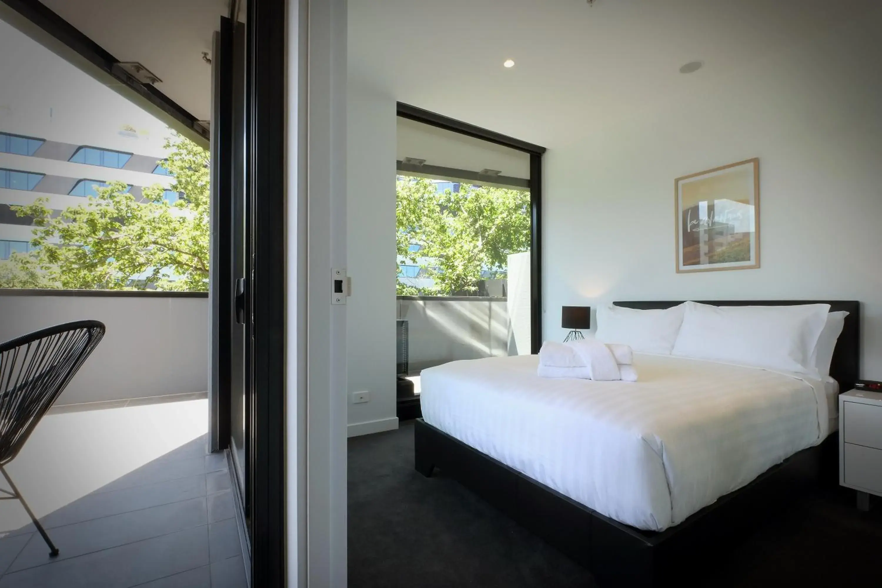 Balcony/Terrace, Bed in Turnkey Accommodation-North Melbourne Balcony/Terrace, Bed in Turnkey Accommodation-North Melbourne