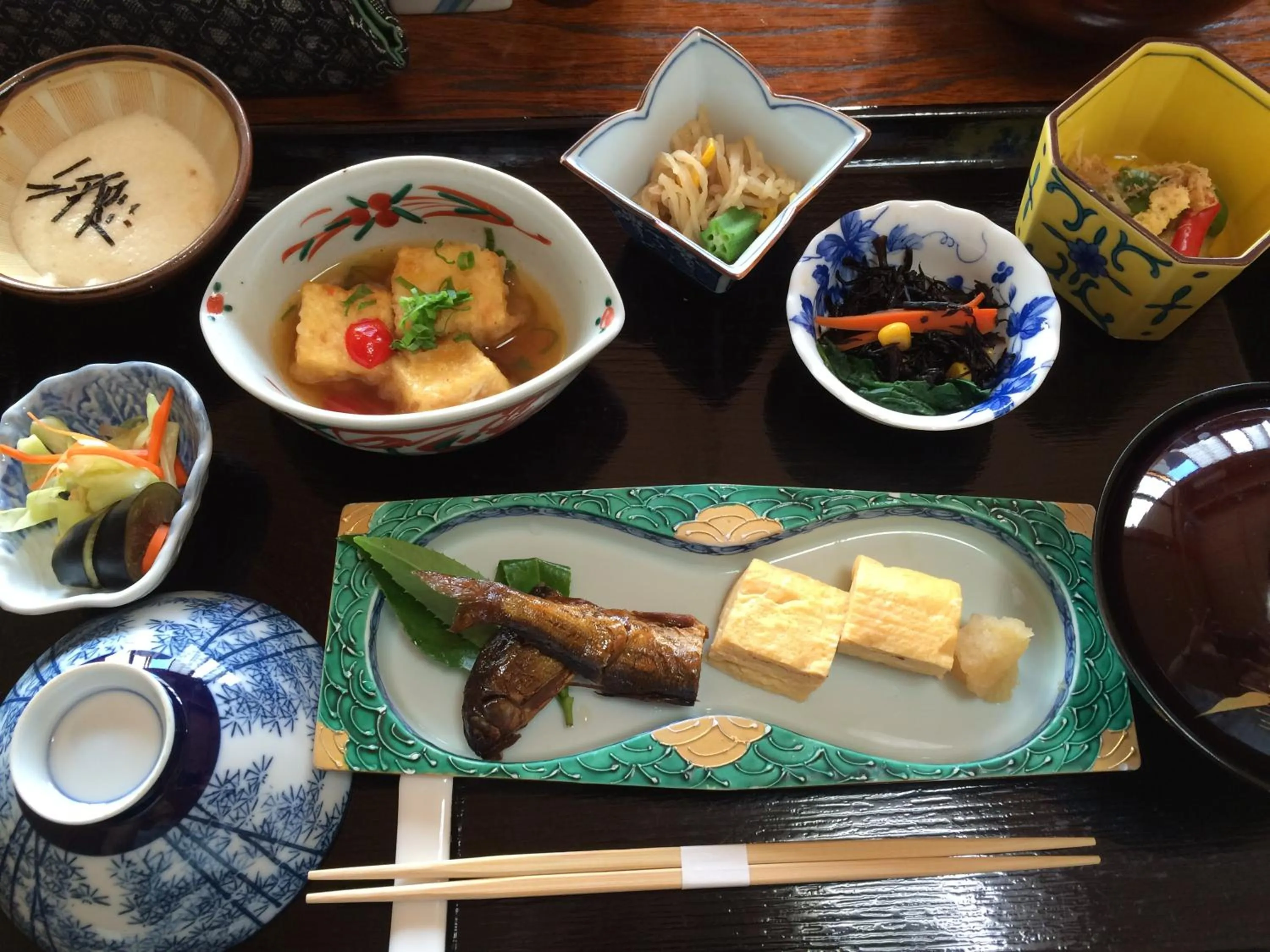 Asian breakfast in Minshuku Ryokan Kawai