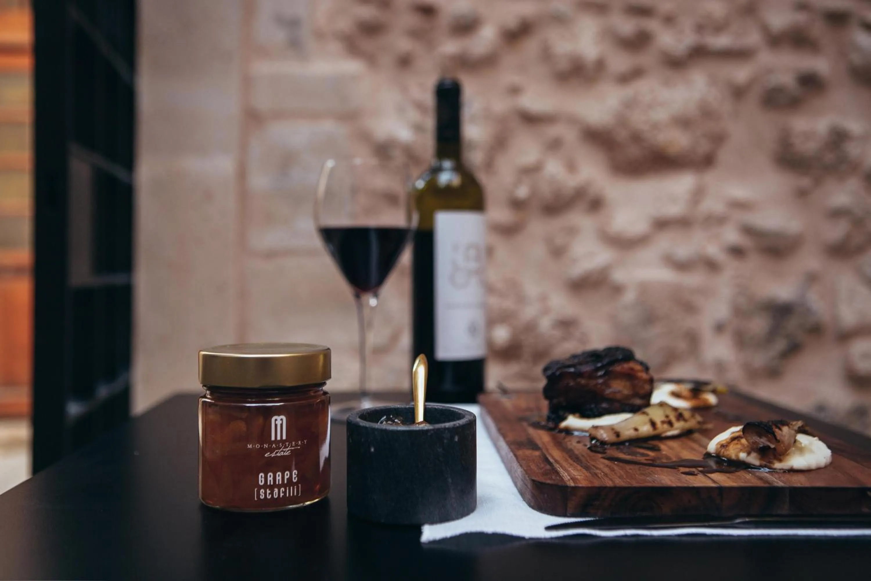 Food close-up in Monastery Estate Venetian Harbor