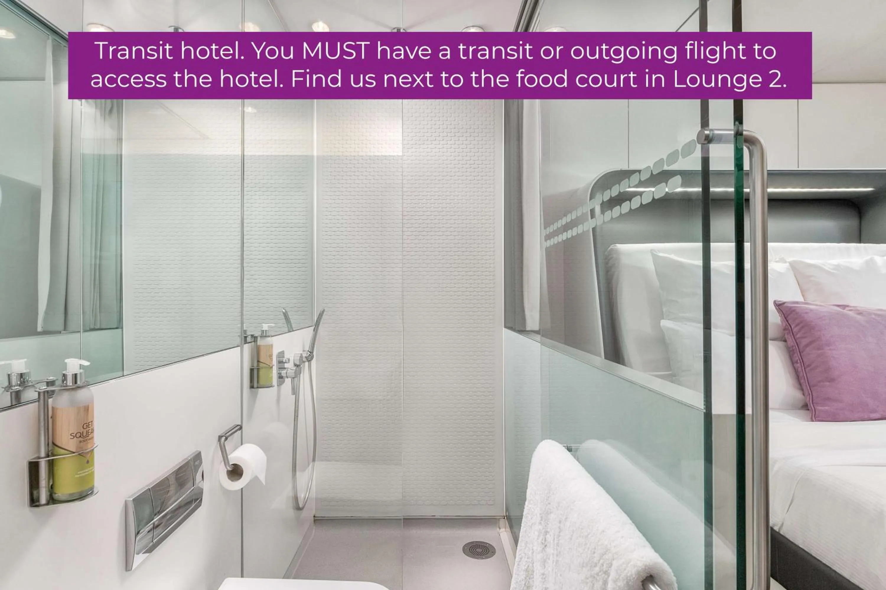 Bathroom, Bed in YOTELAIR Amsterdam Schiphol Transit Hotel