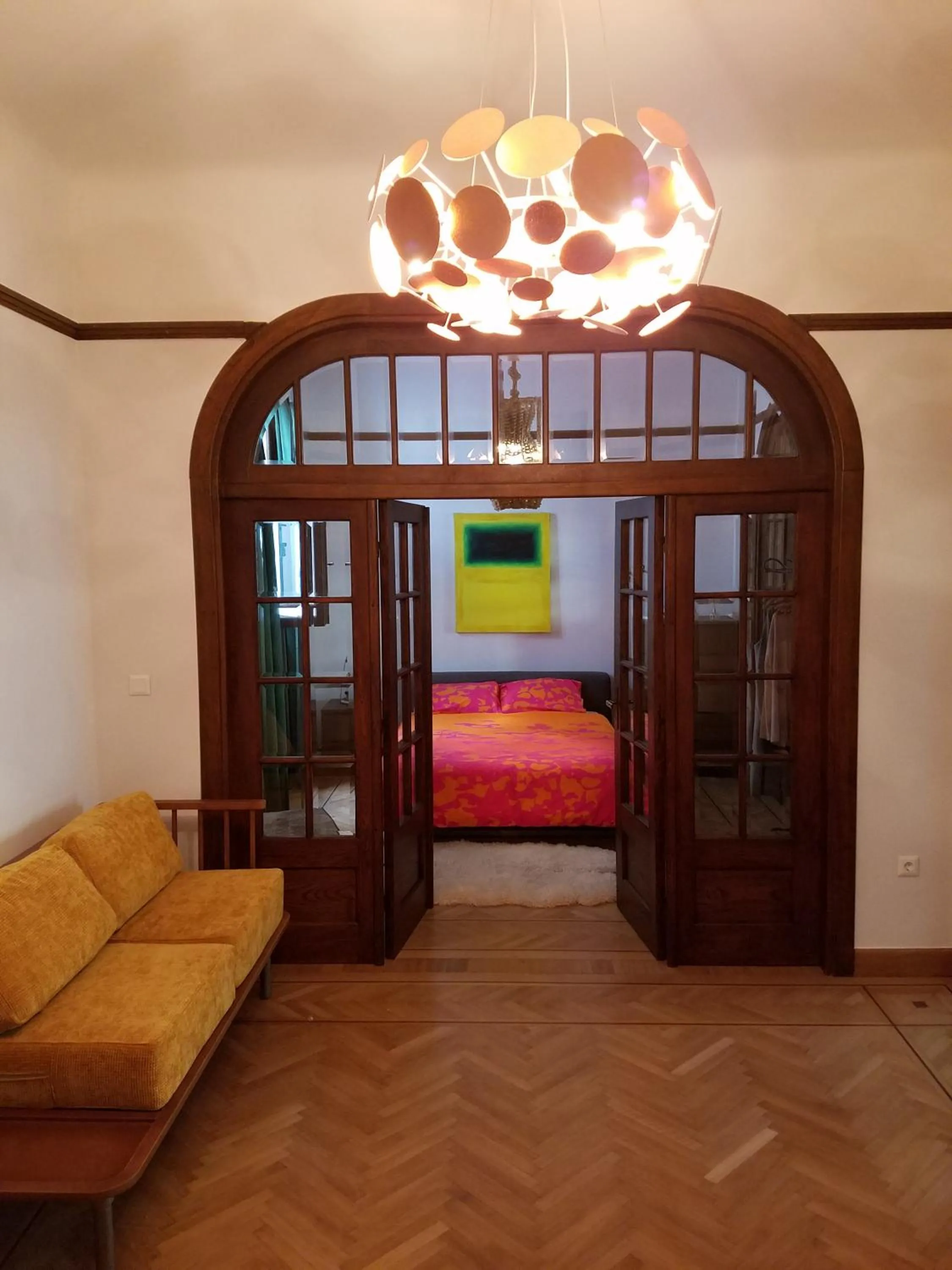 Living room, Bed in Kolonaki Deco Apartment