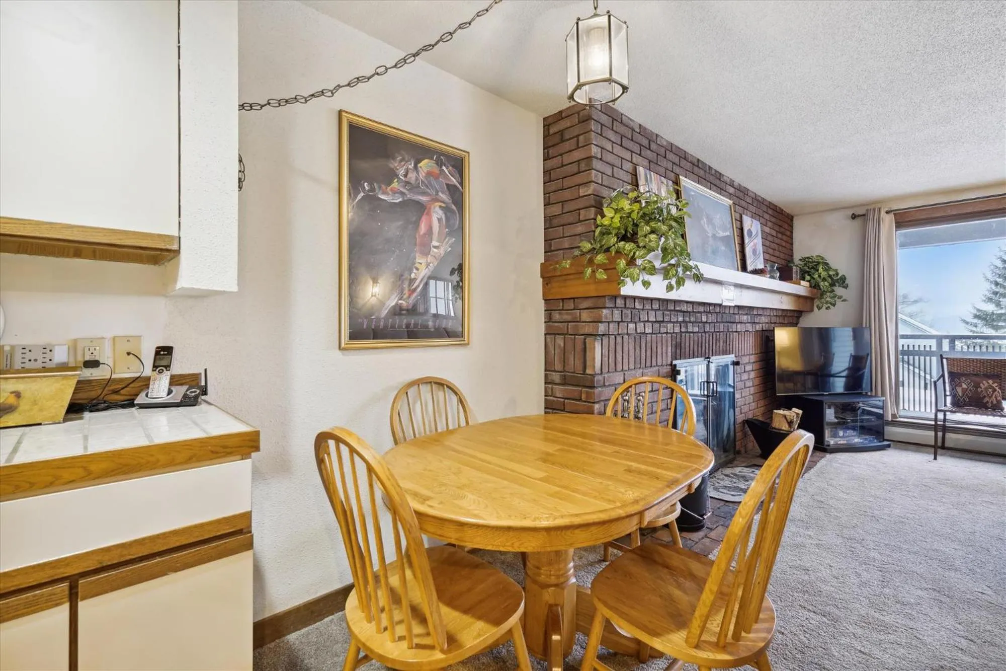 Dining area in Ski on ski off, conveniently located, 2 bedroom condo with beautiful views, access to indoor pool Sunrise B3