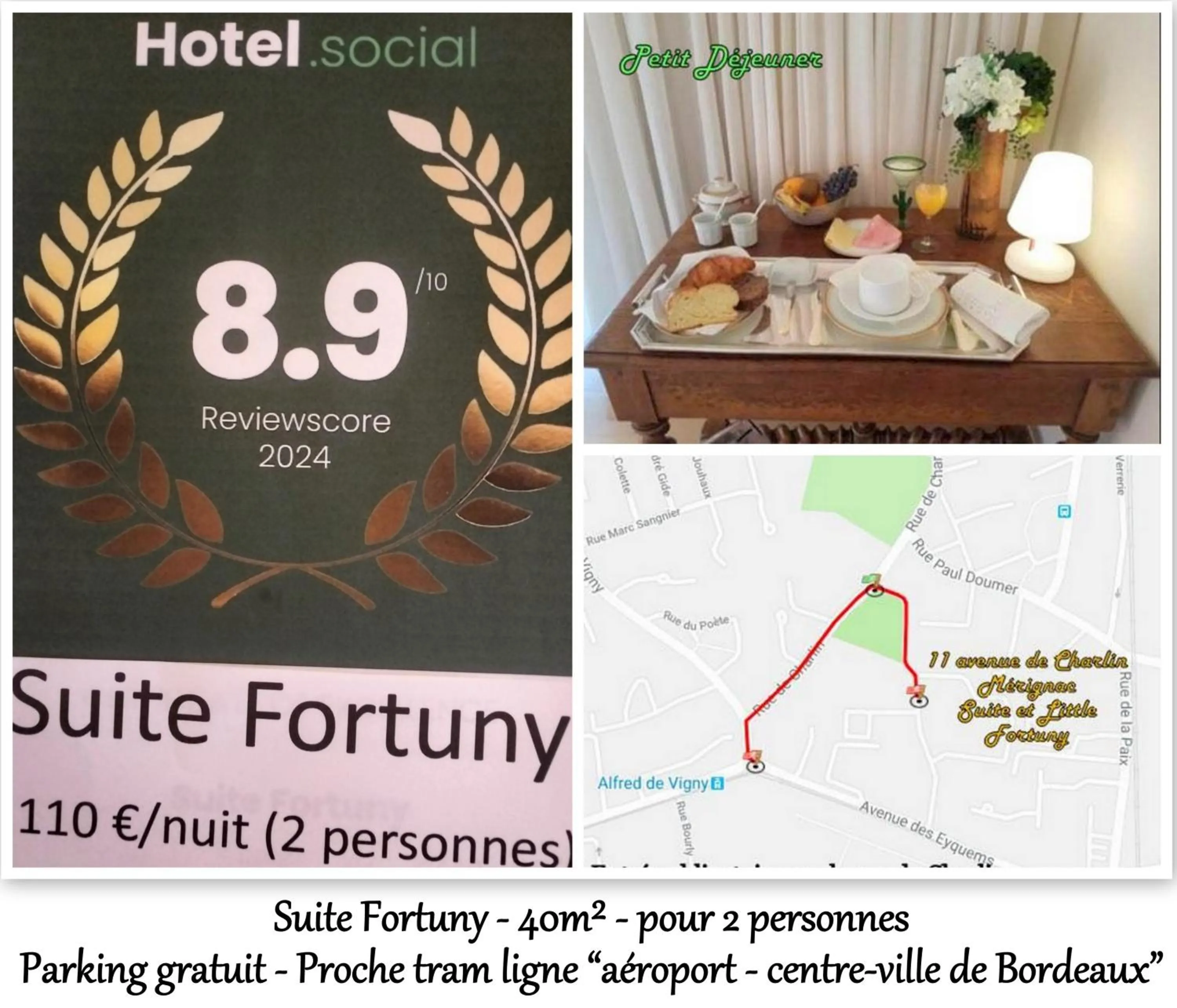 Text overlay in LE FORTUNY - 3 Suites, 2 apparts, 1 chambre - proche TRAM ligne aéroport et parking gratuit