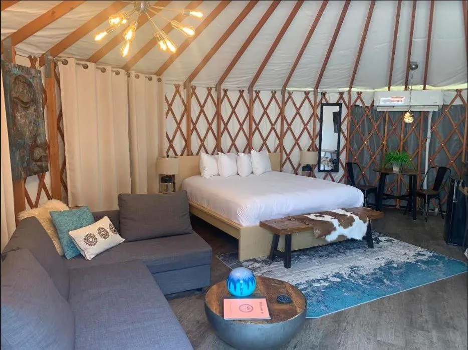 Bed in Escalante Yurts - Luxury Lodging