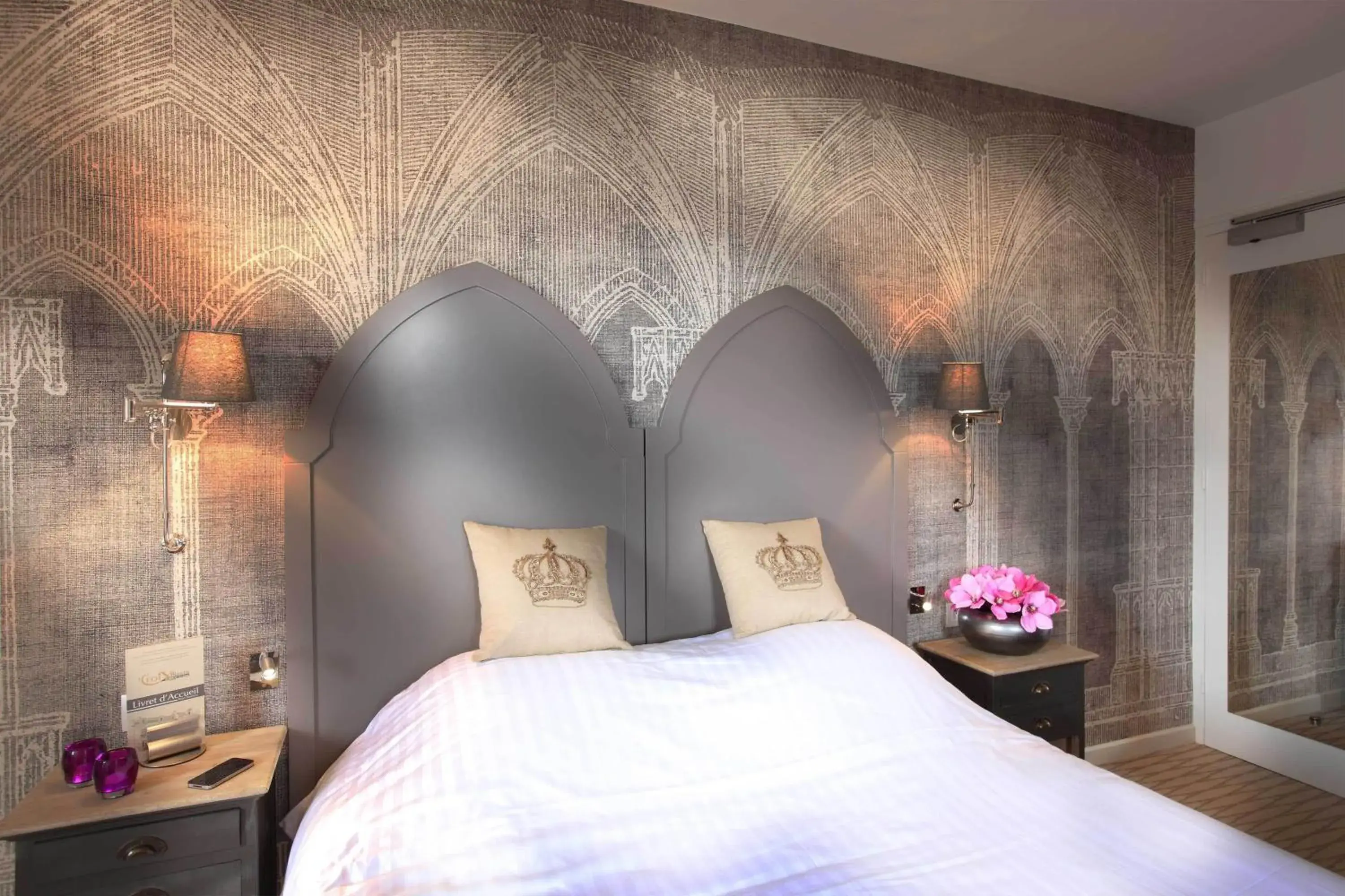 Bedroom, Bed in Logis Hotel La Croix Blanche Fontevraud Bedroom, Bed in Logis Hotel La Croix Blanche Fontevraud