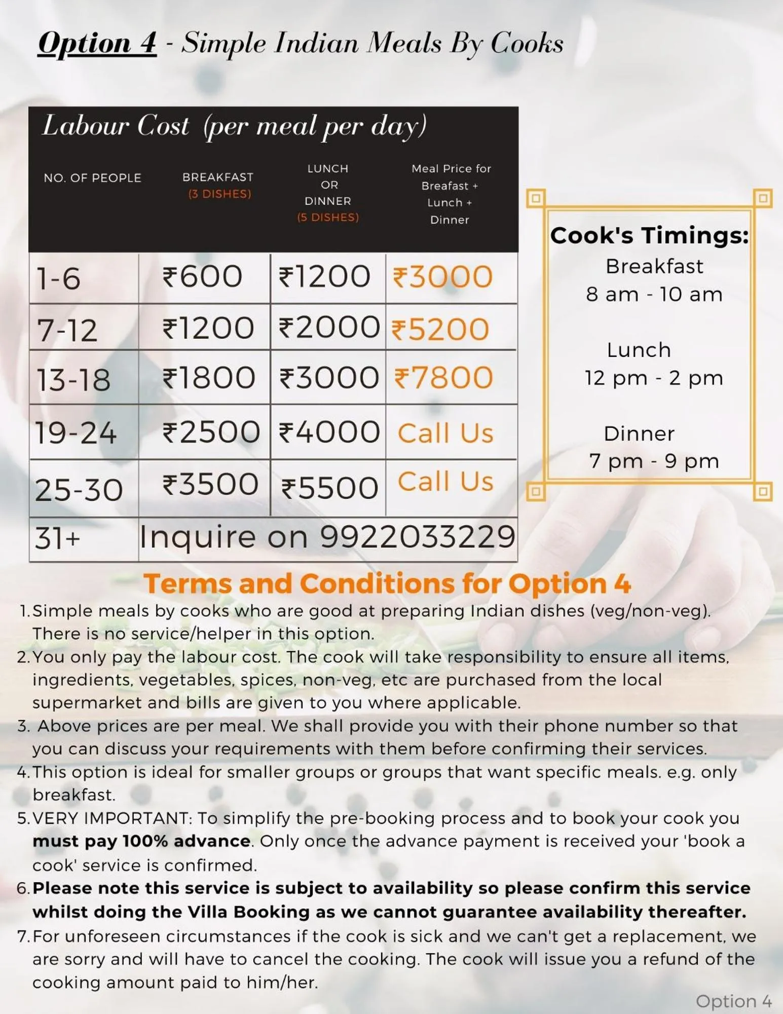 Food and drinks in Villa Calangute Phase 4