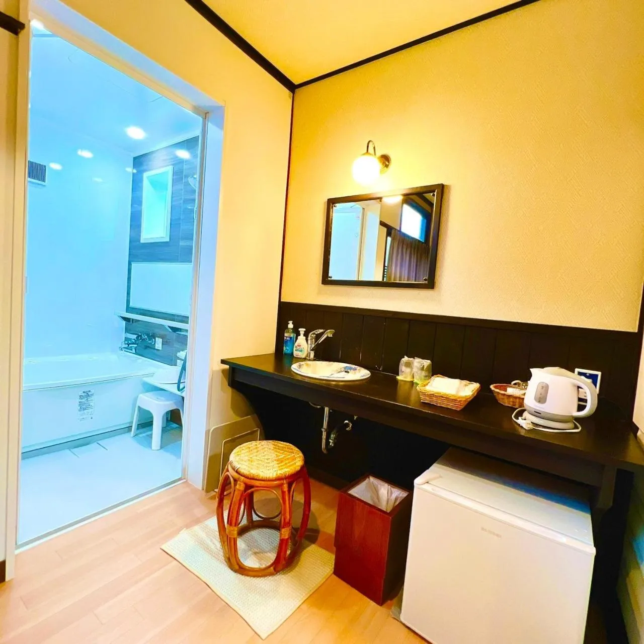 Bathroom in Japanese style hotel and dining Morigen