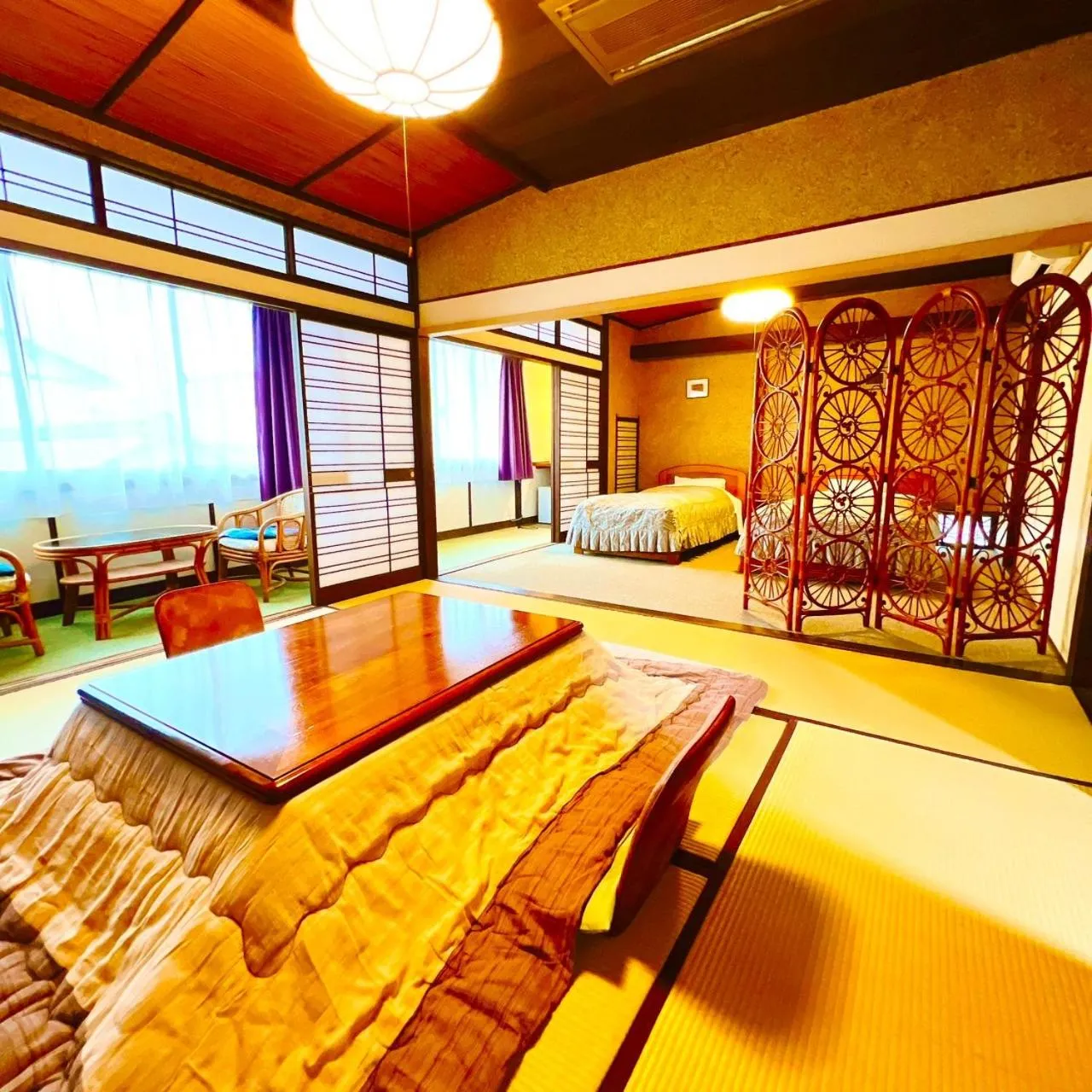Living room, Bed in Japanese style hotel and dining Morigen