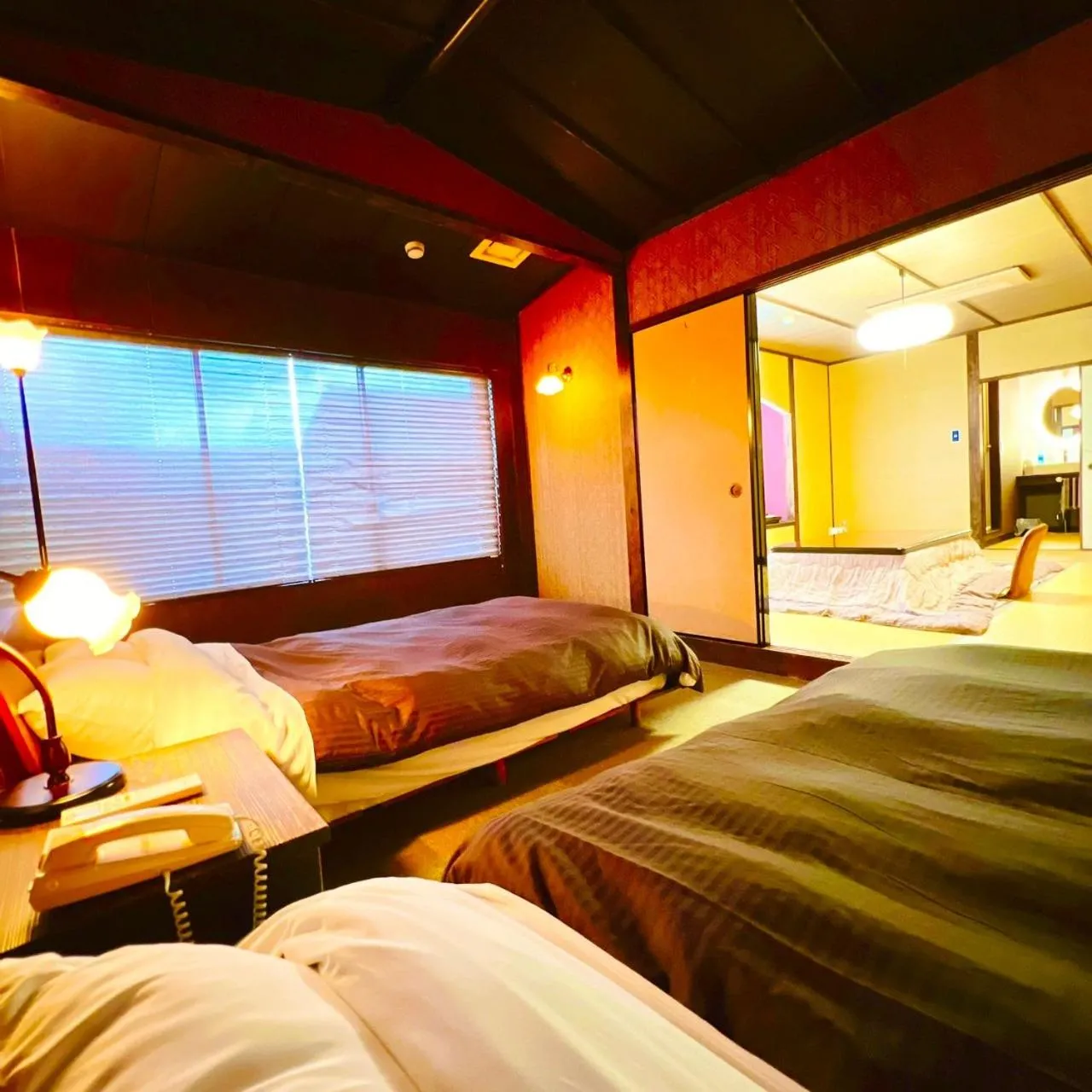 Bedroom, Bed in Japanese style hotel and dining Morigen