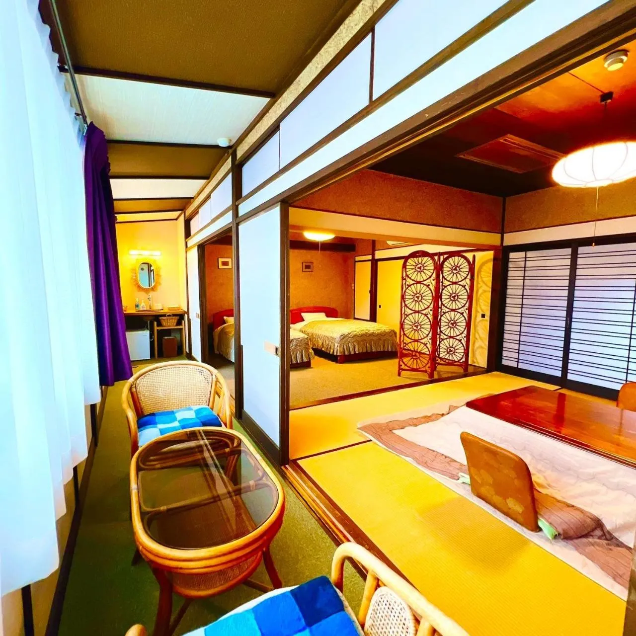 Living room, Bed in Japanese style hotel and dining Morigen