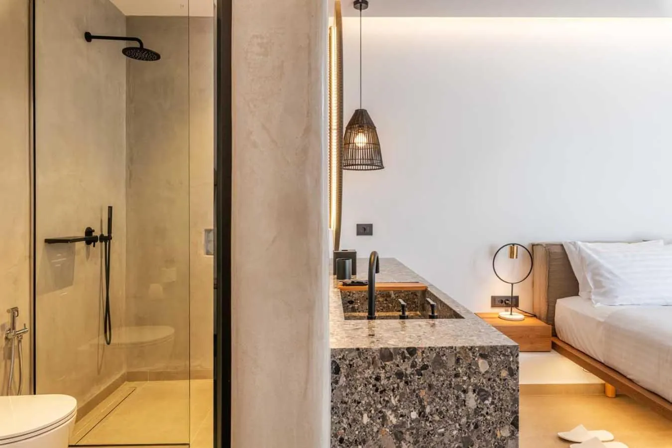 Bathroom, Bed in Avra Mykonos