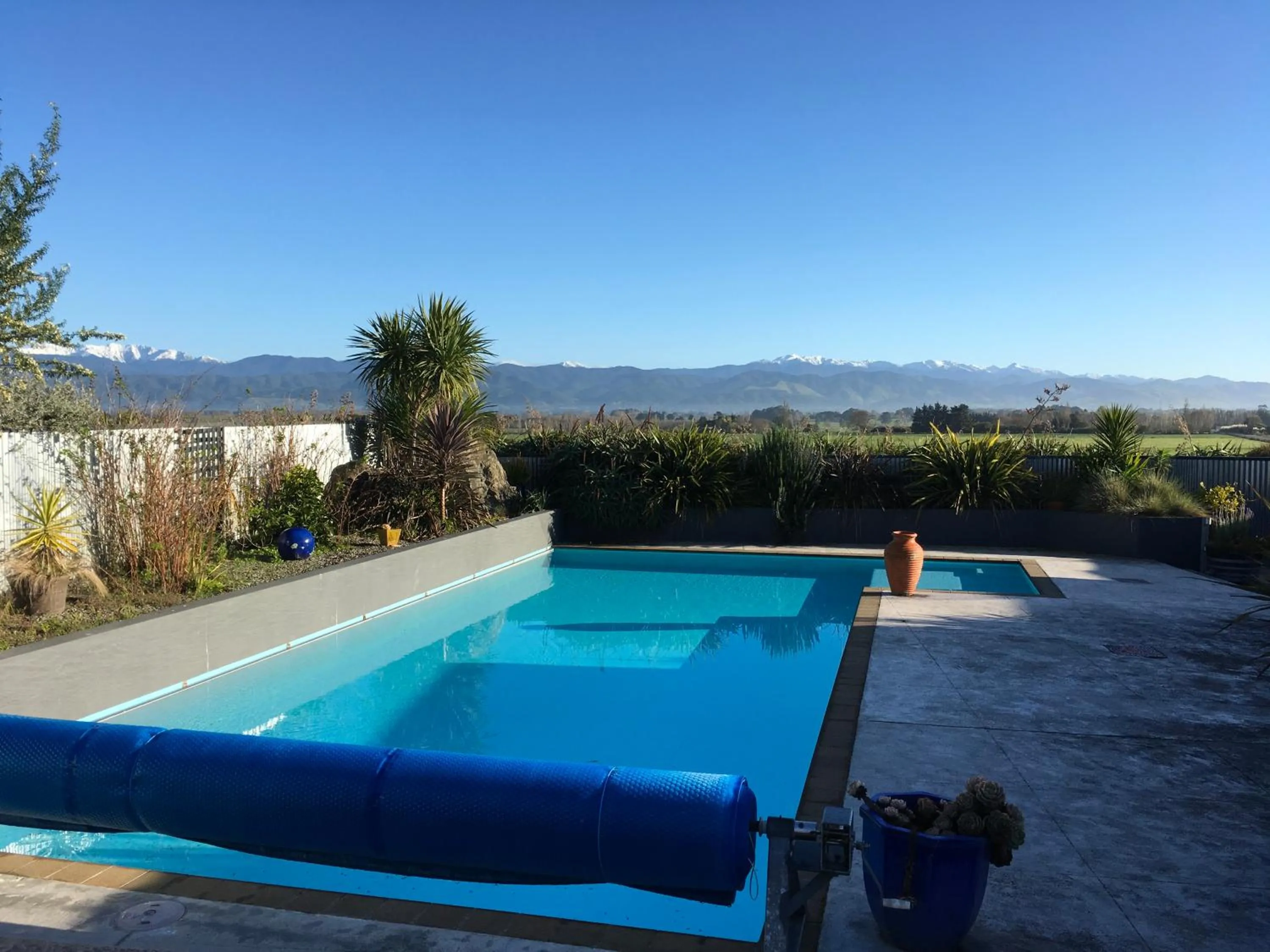 Pool view in Languor B&B