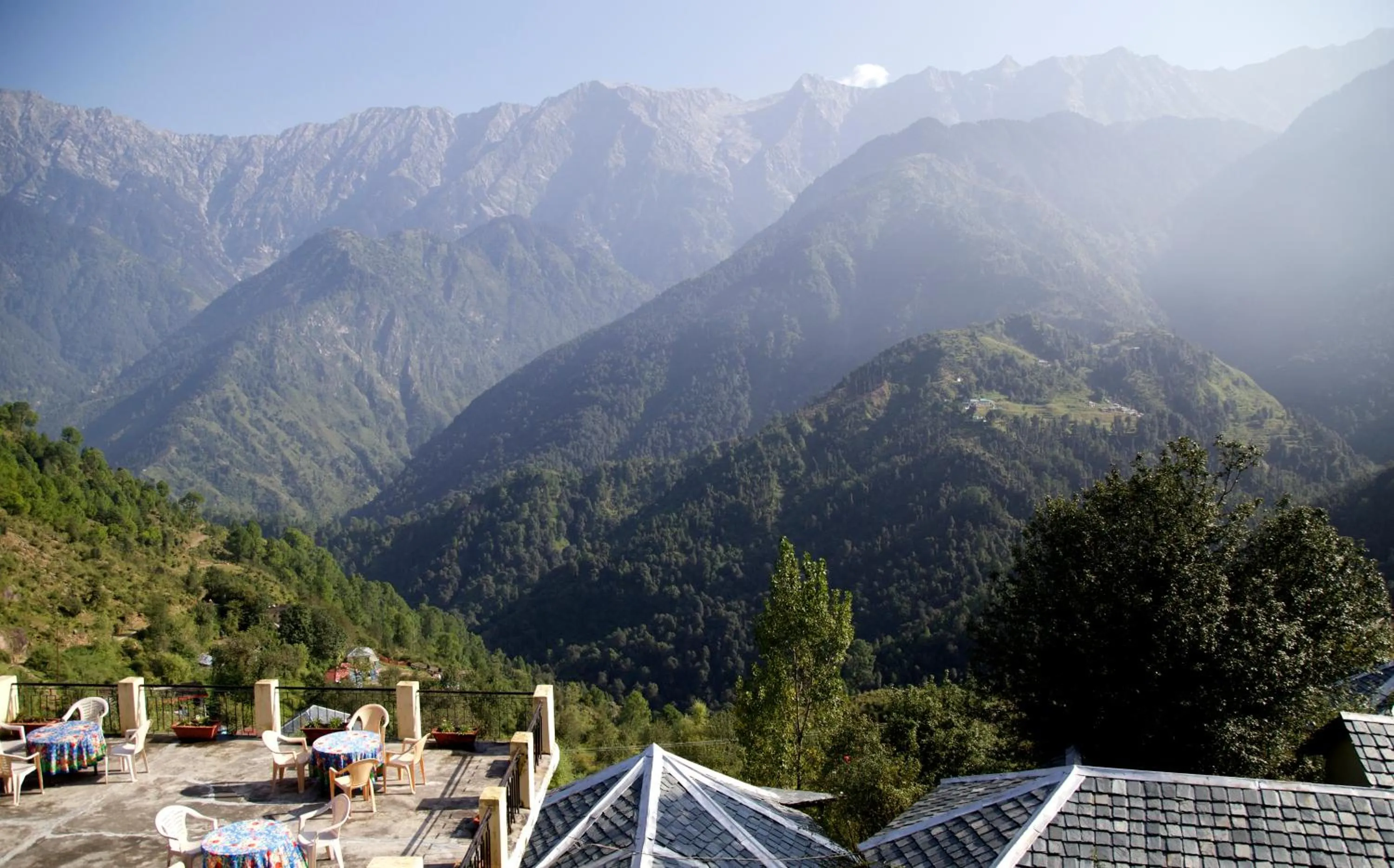 Balcony/Terrace in Hotel Udechee Huts, McLeod Ganj