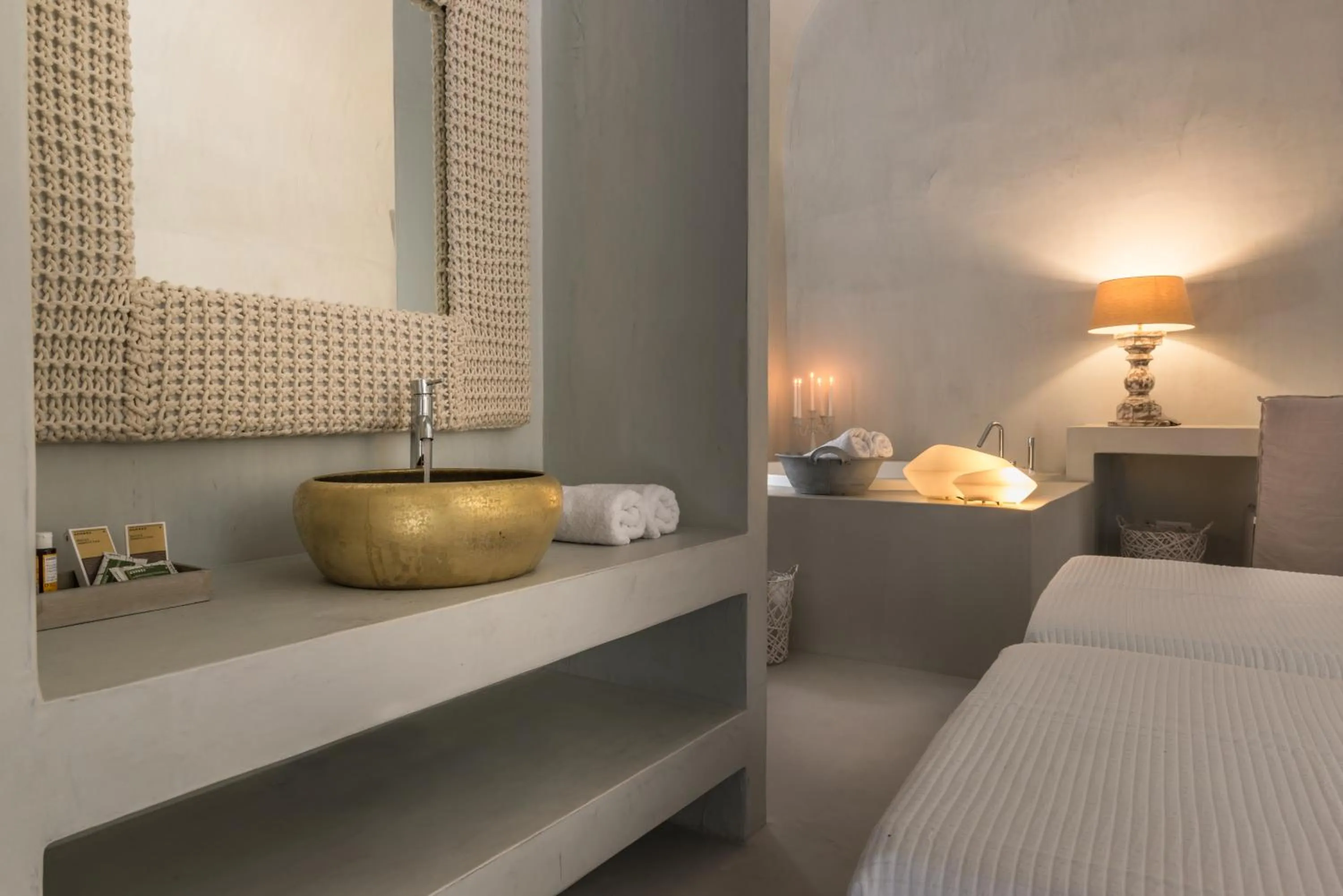 Bathroom, Bed in Mythical Blue Luxury Suites