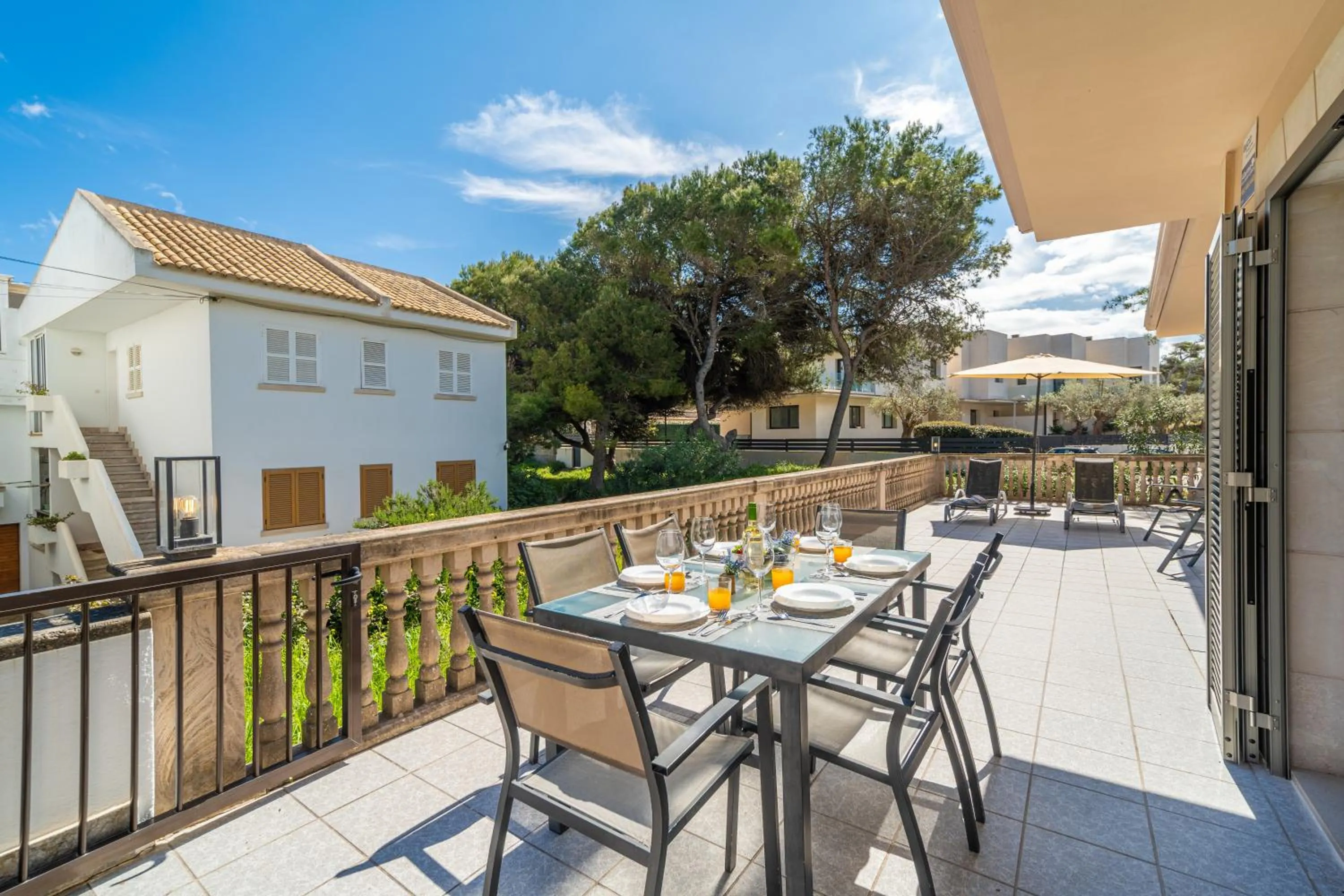 Balcony/Terrace in Villa Can Canta Natura Park House at Platja de Muro Beach