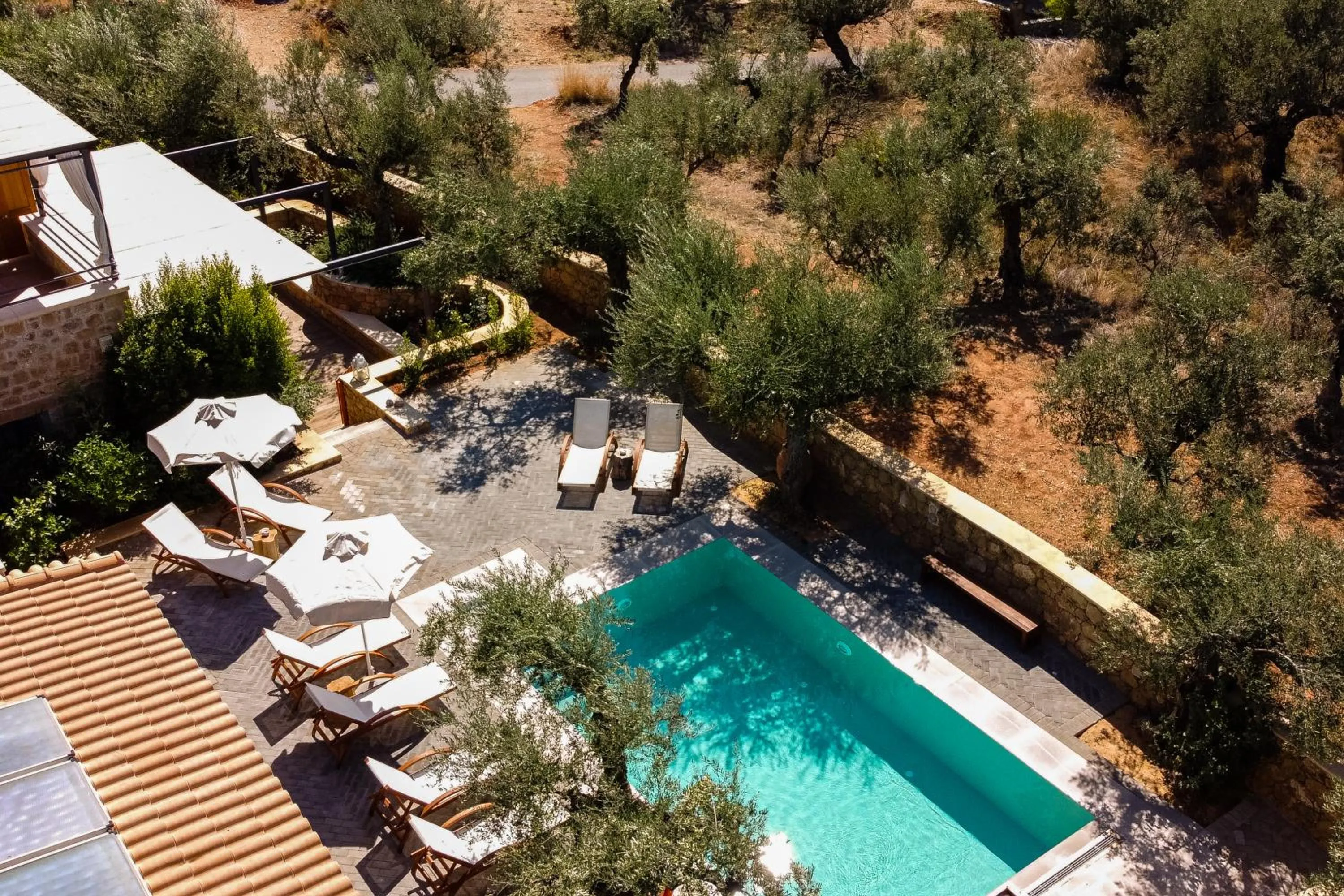 Pool view in Lithos Guesthouse Kardamili