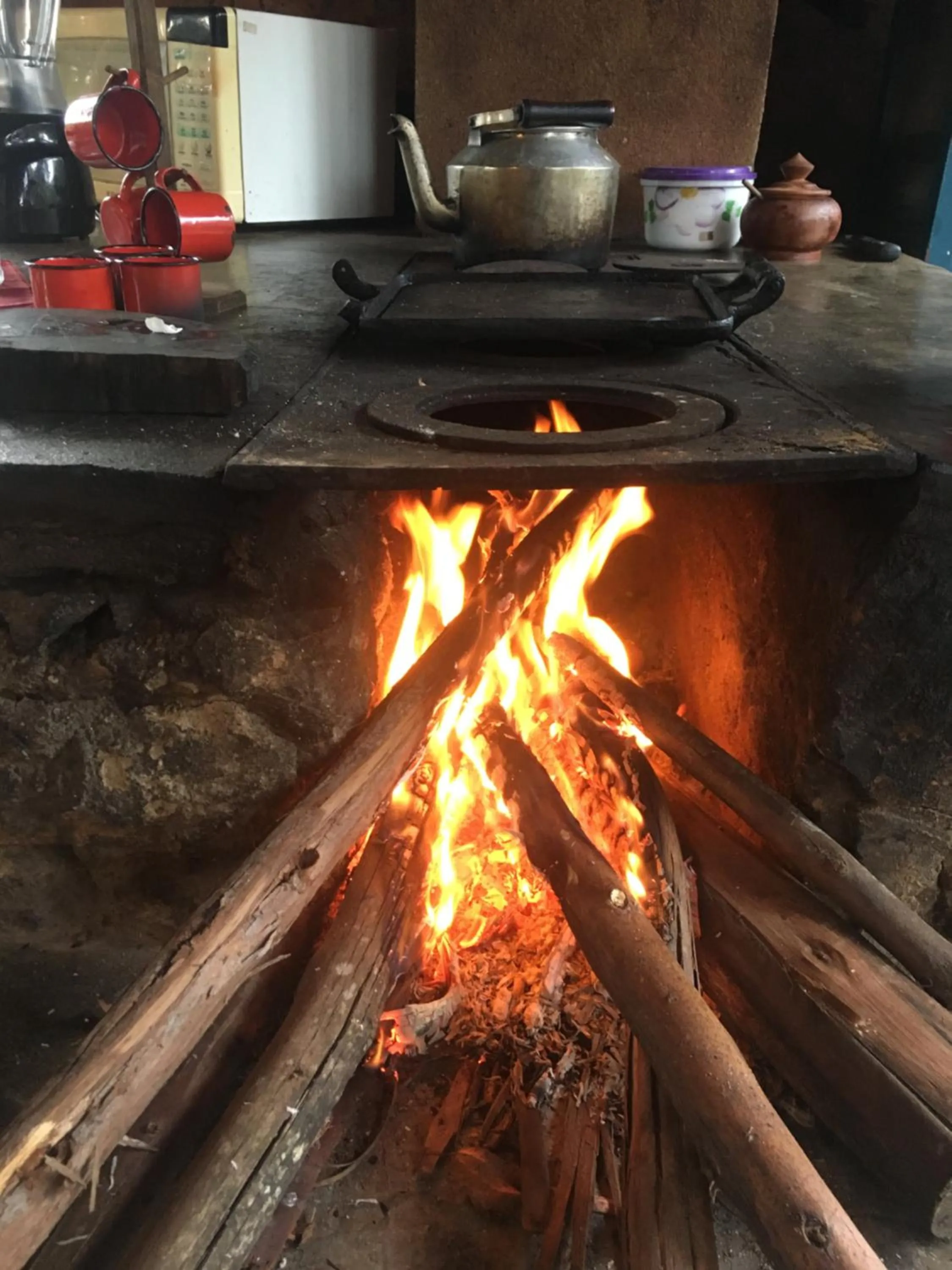 Communal kitchen in Pousada Chalés da Lua
