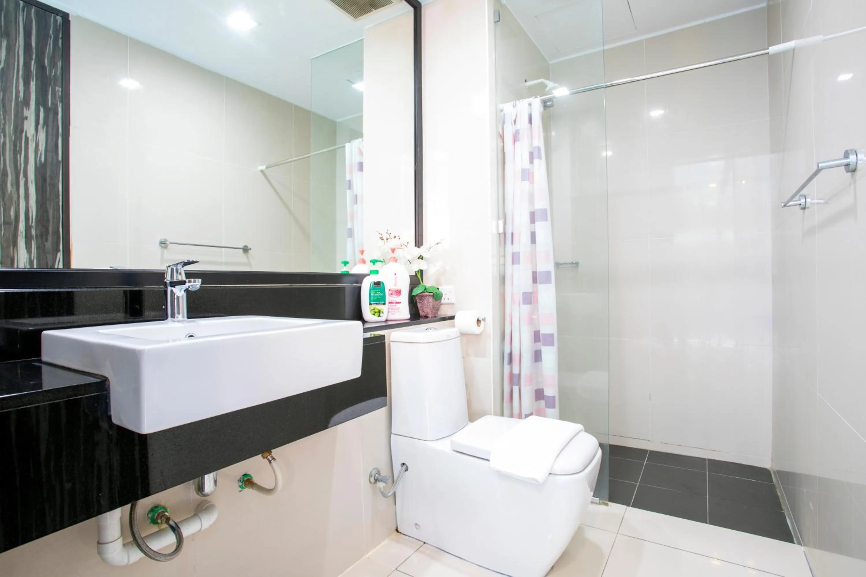 Shower in Cozy Living Sky Apartment