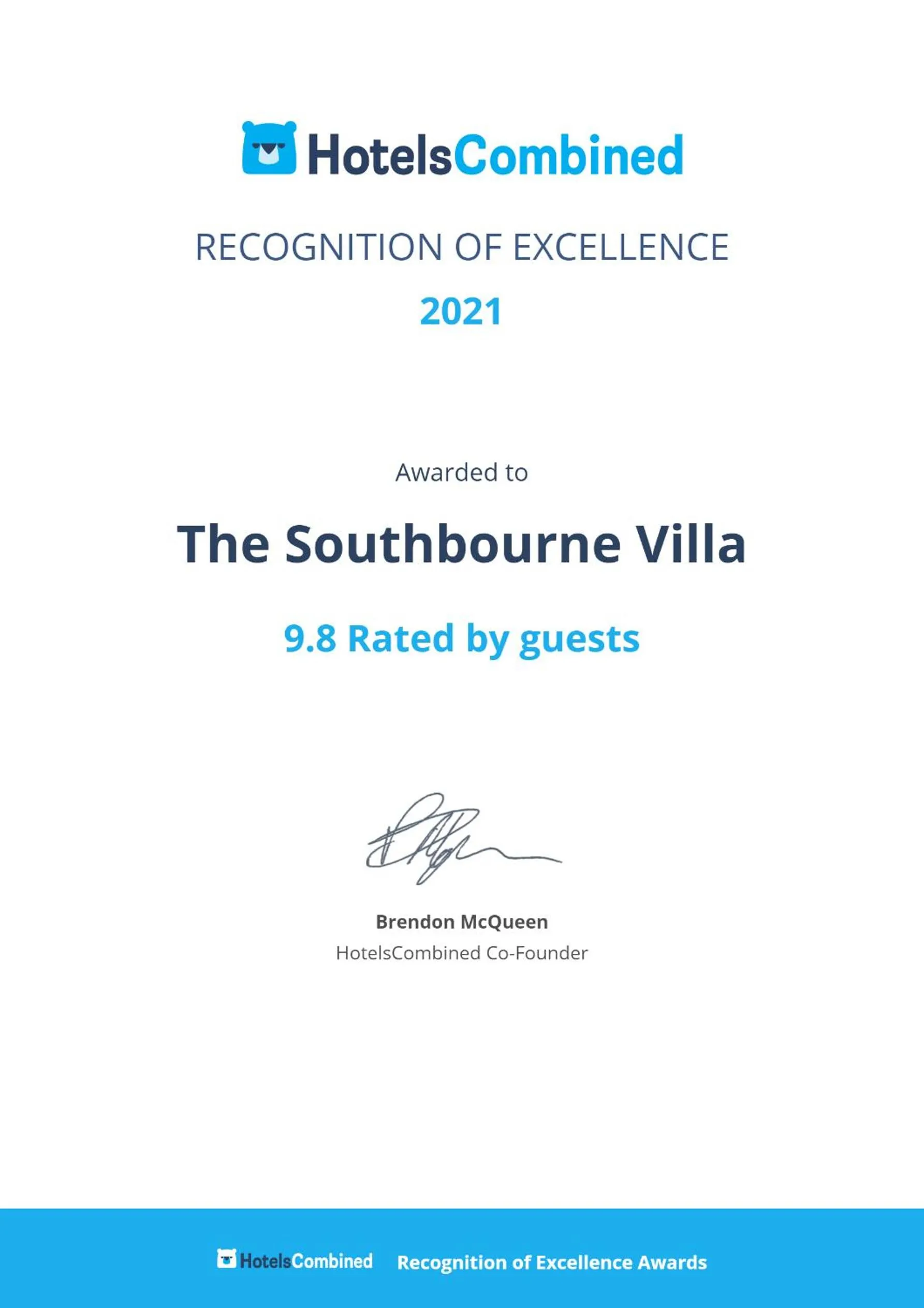 Certificate/Award in The Southbourne Villa