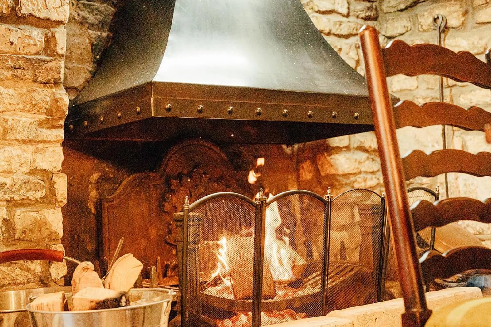 fireplace in The Castle Inn