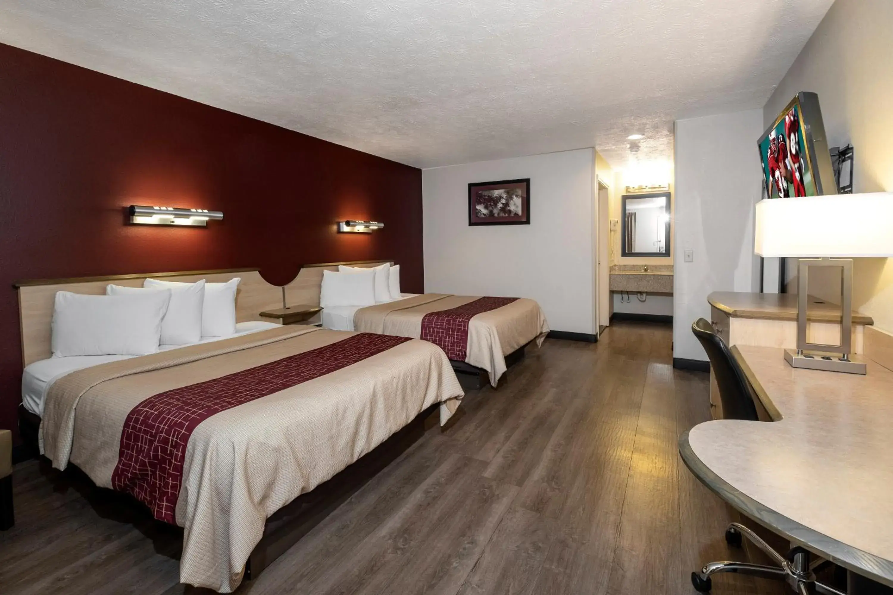 Deluxe Room with Two Queen Beds Disability Access Roll-In Shower Non-Smoking in Red Roof Inn Indianapolis - Greenwood Deluxe Room with Two Queen Beds Disability Access Roll-In Shower Non-Smoking in Red Roof Inn Indianapolis - Greenwood