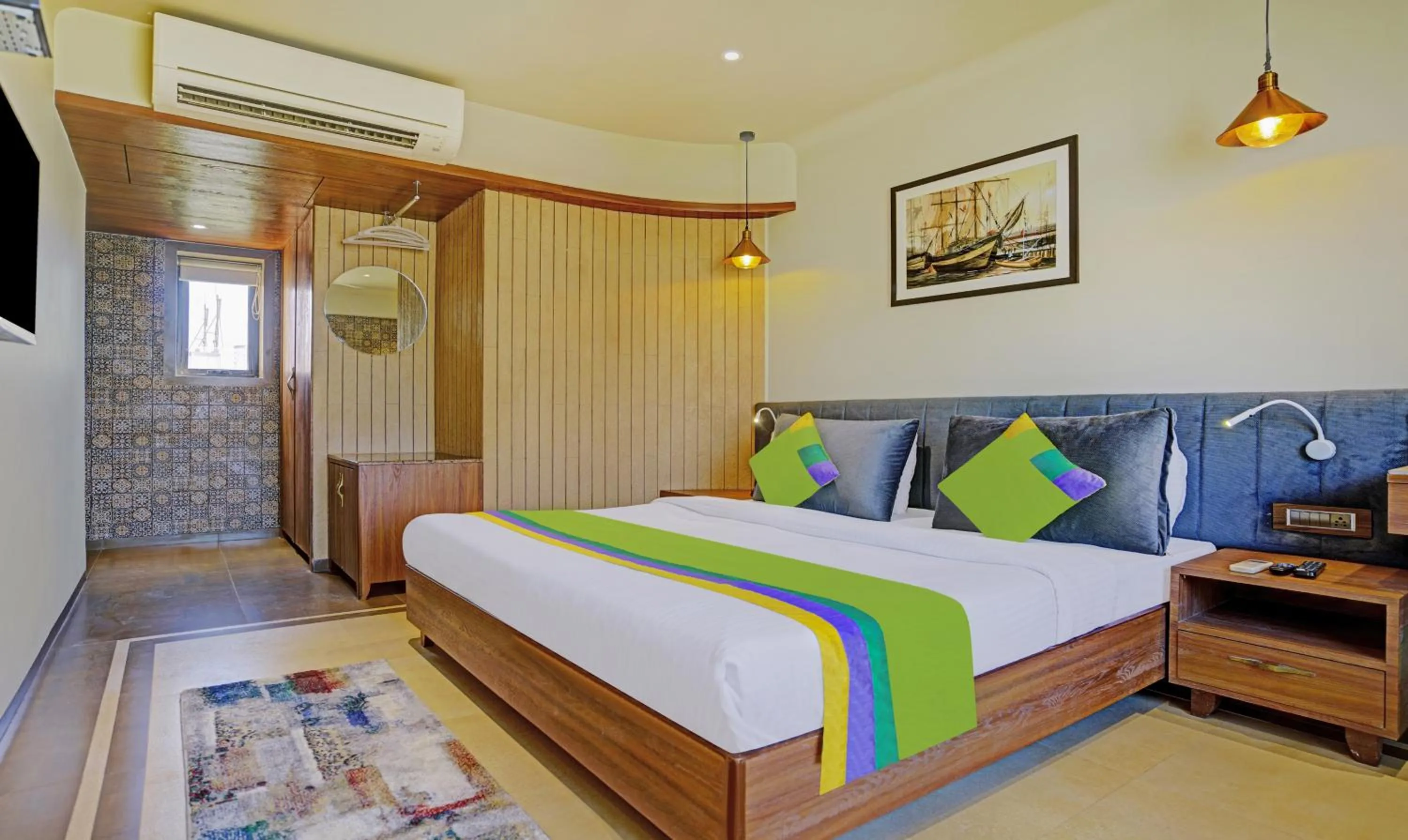 Bedroom, Bed in Treebo Olive Nest