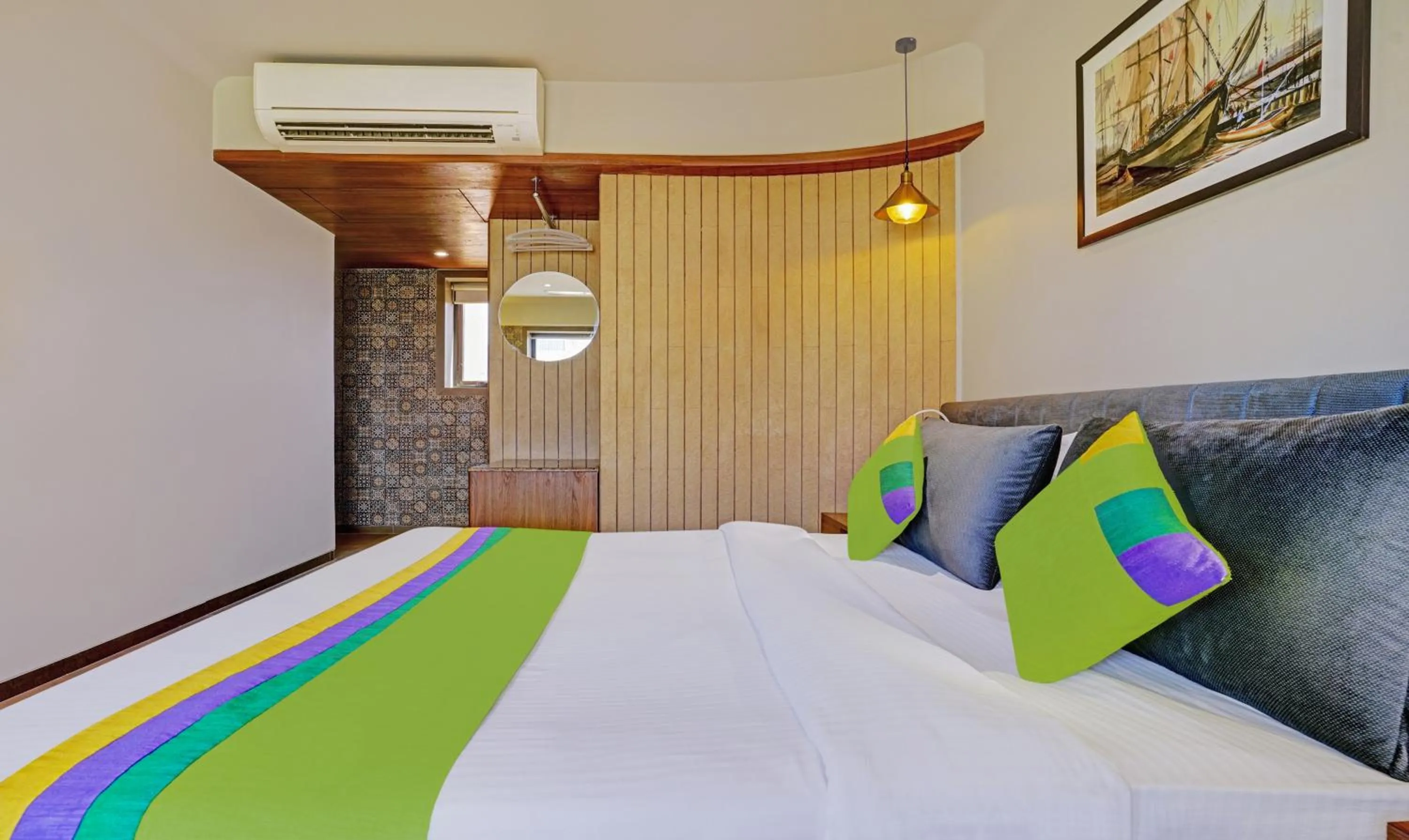 Bedroom, Bed in Treebo Olive Nest