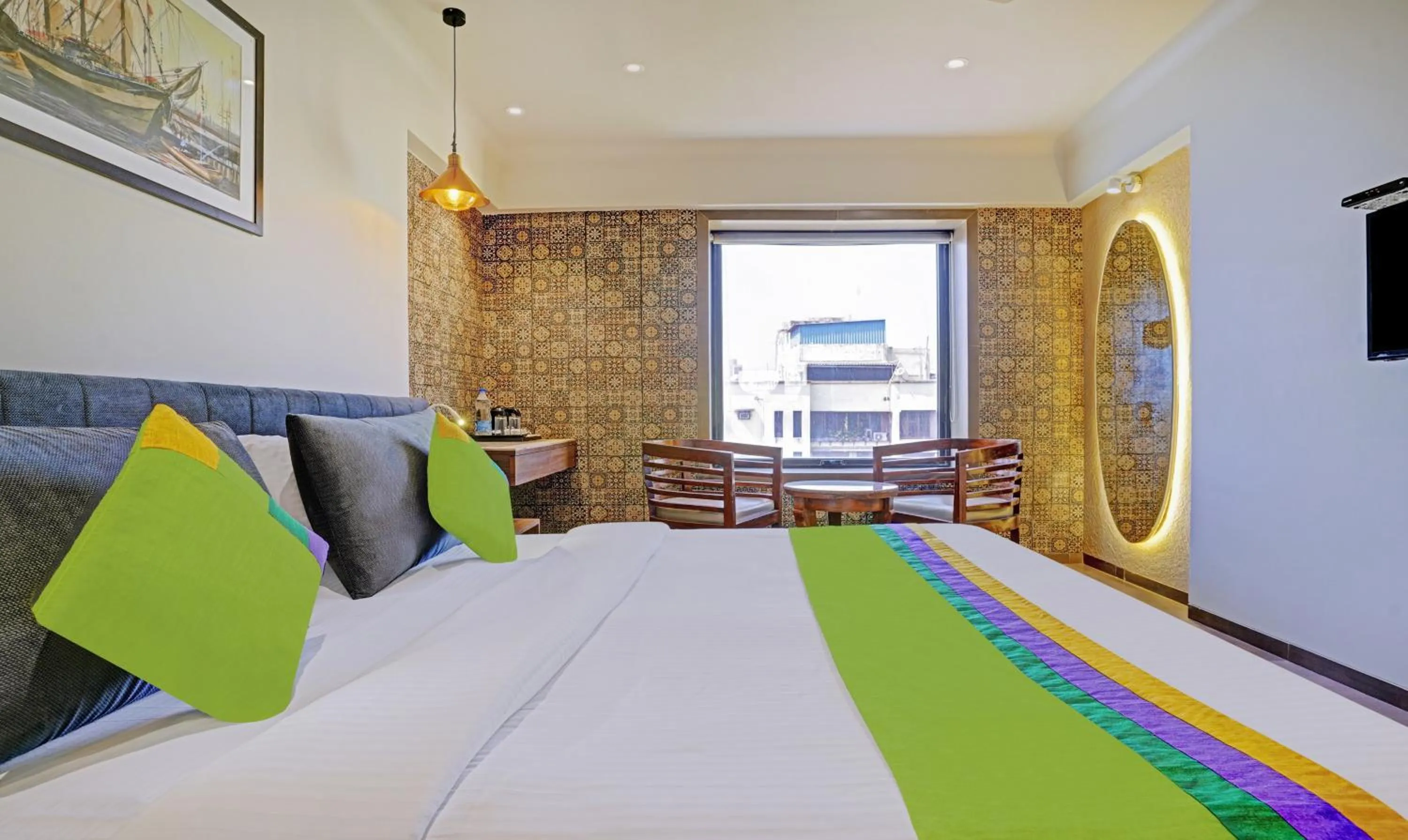 Bedroom, Bed in Treebo Olive Nest