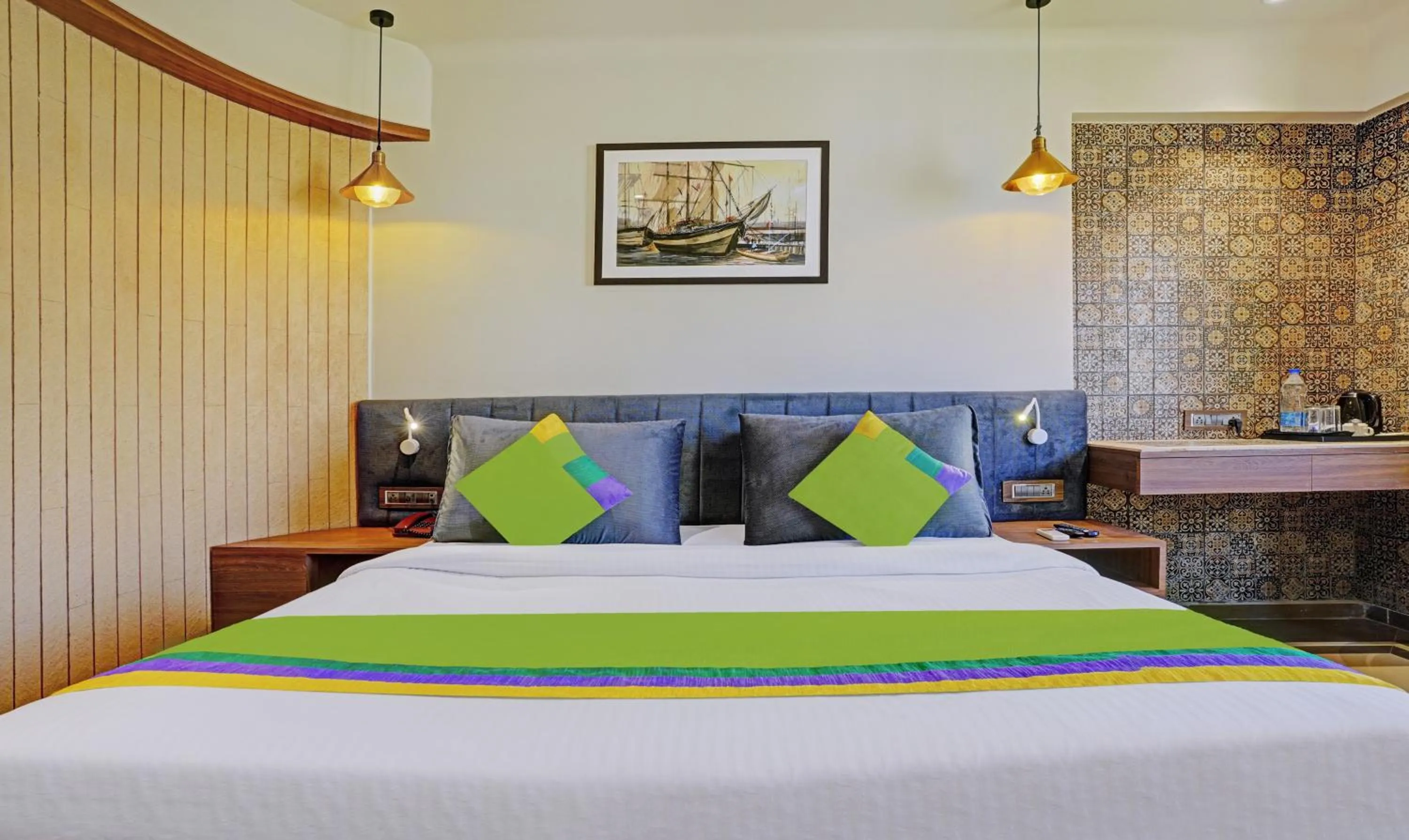 Bedroom, Bed in Treebo Olive Nest