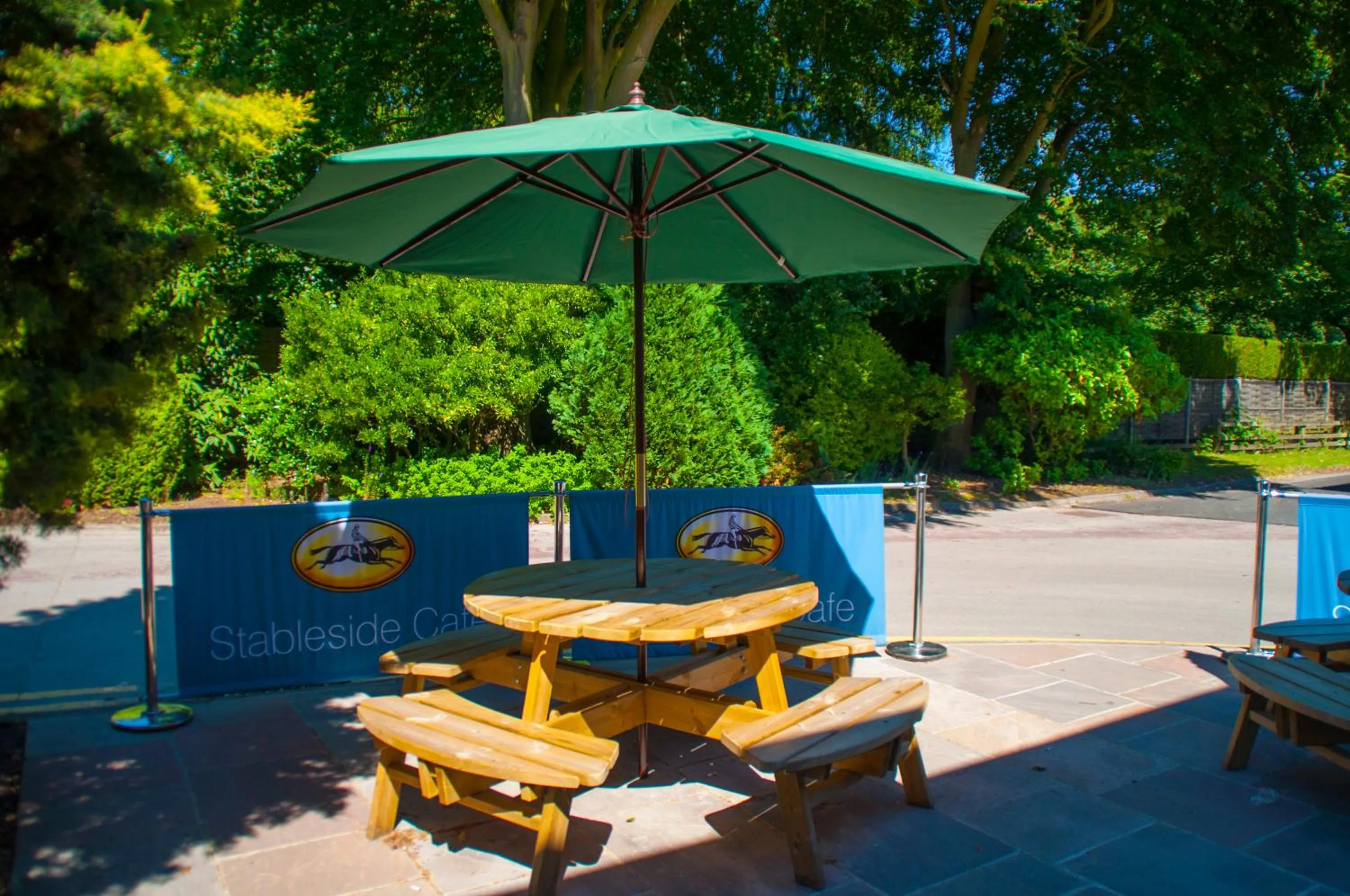 Patio in Stableside Hostel at York Racecourse