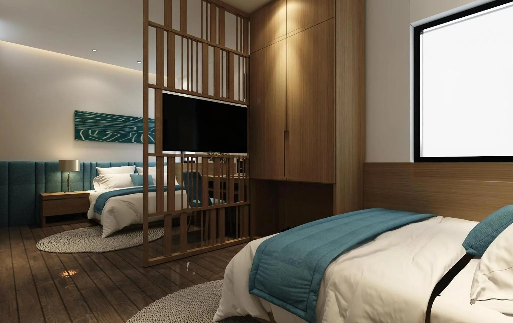 Communal lounge/ TV room, Bed in Trang Ngan Hotel by THG