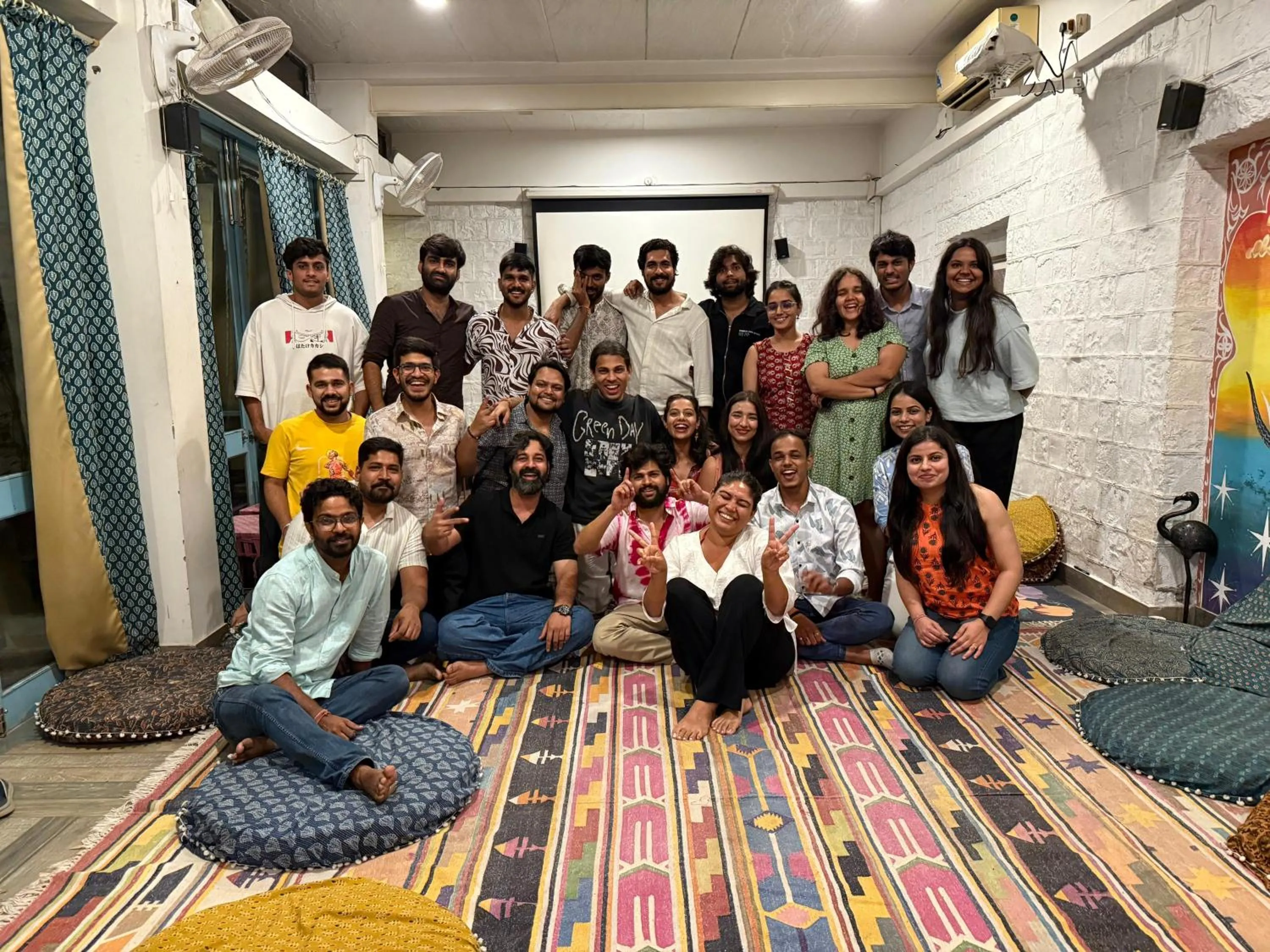 Seating area in Jaipur Jantar Hostel