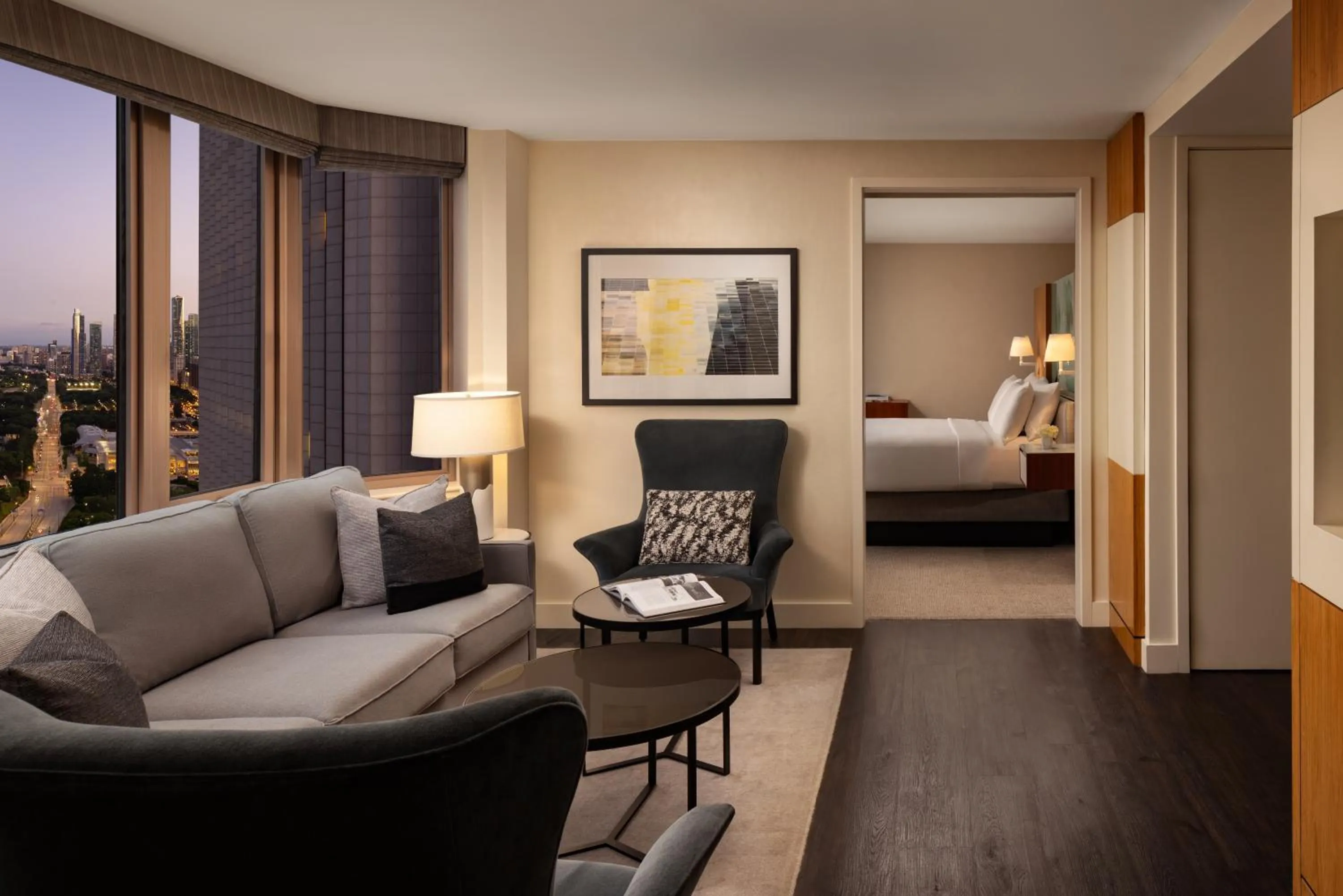 Living room, Bed in Fairmont Chicago Millennium Park