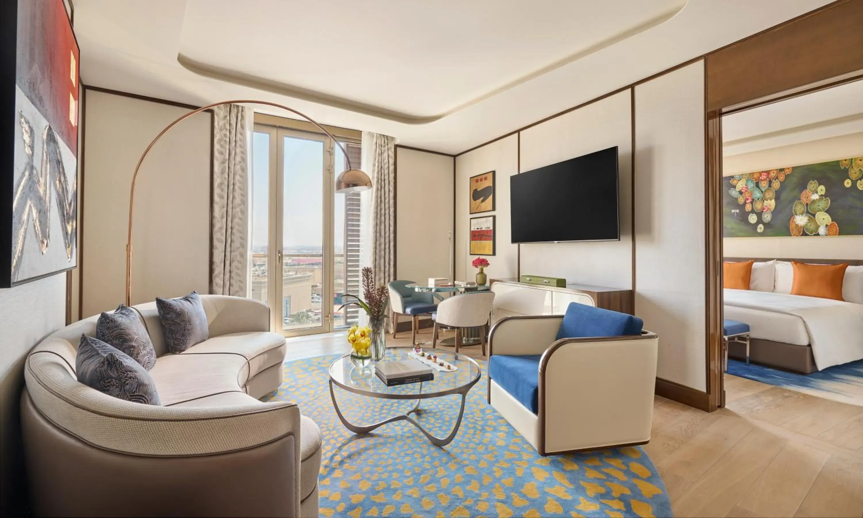 Living room, Bed in Mandarin Oriental Al Faisaliah, Riyadh Living room, Bed in Mandarin Oriental Al Faisaliah, Riyadh