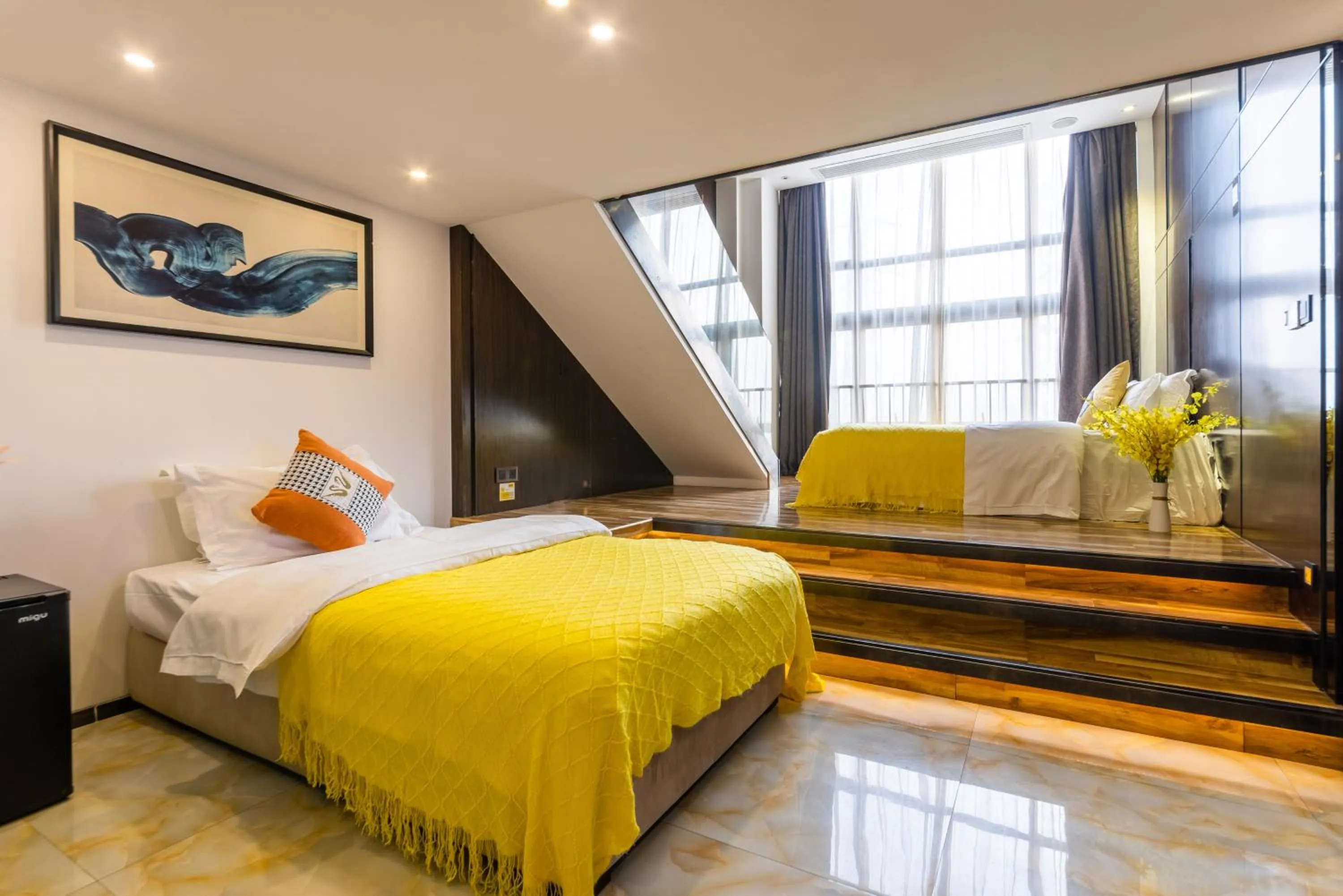 Bed in Lavender Apartment Branch