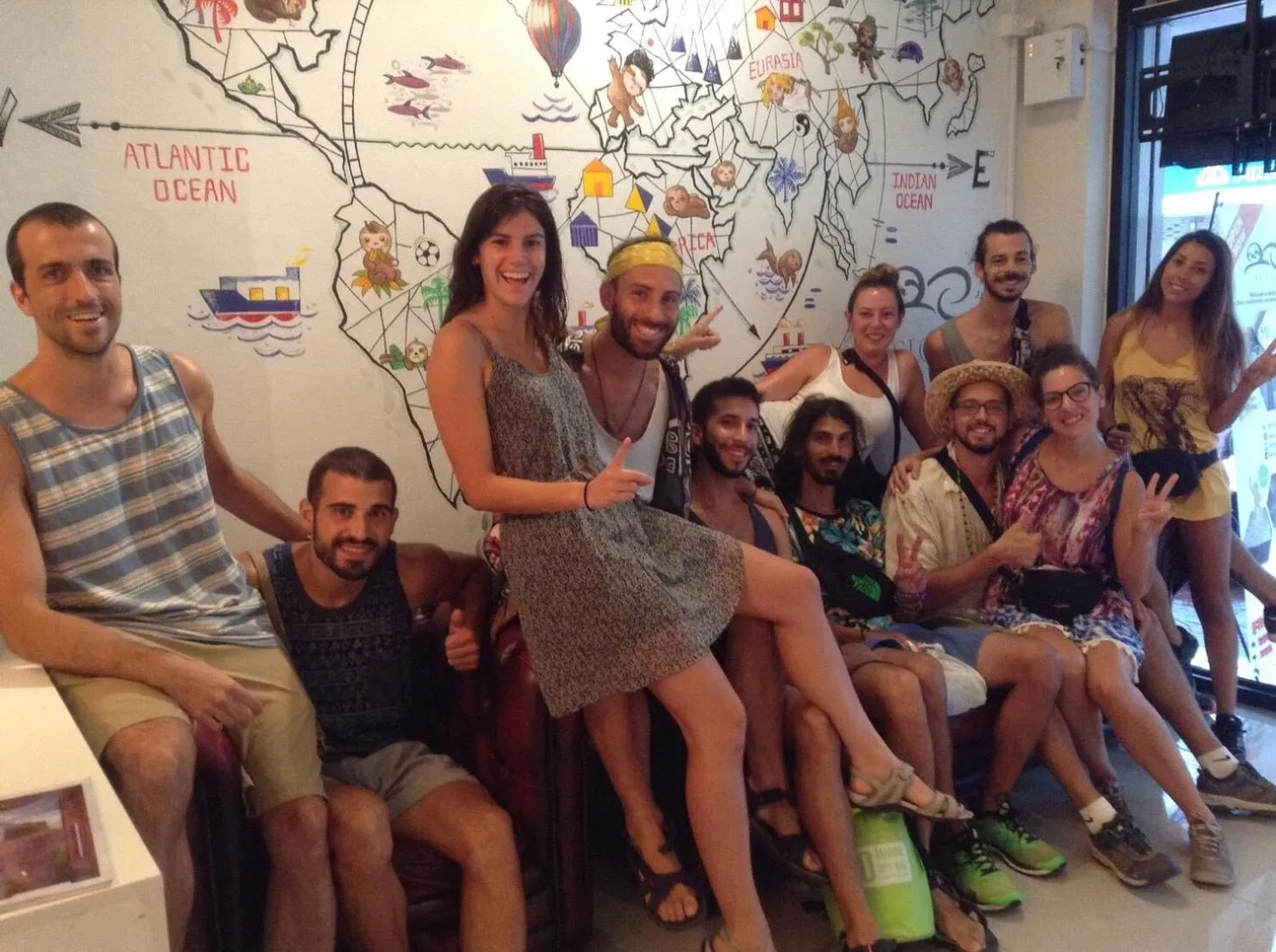 group of guests in Sloth Hostel Khaosan
