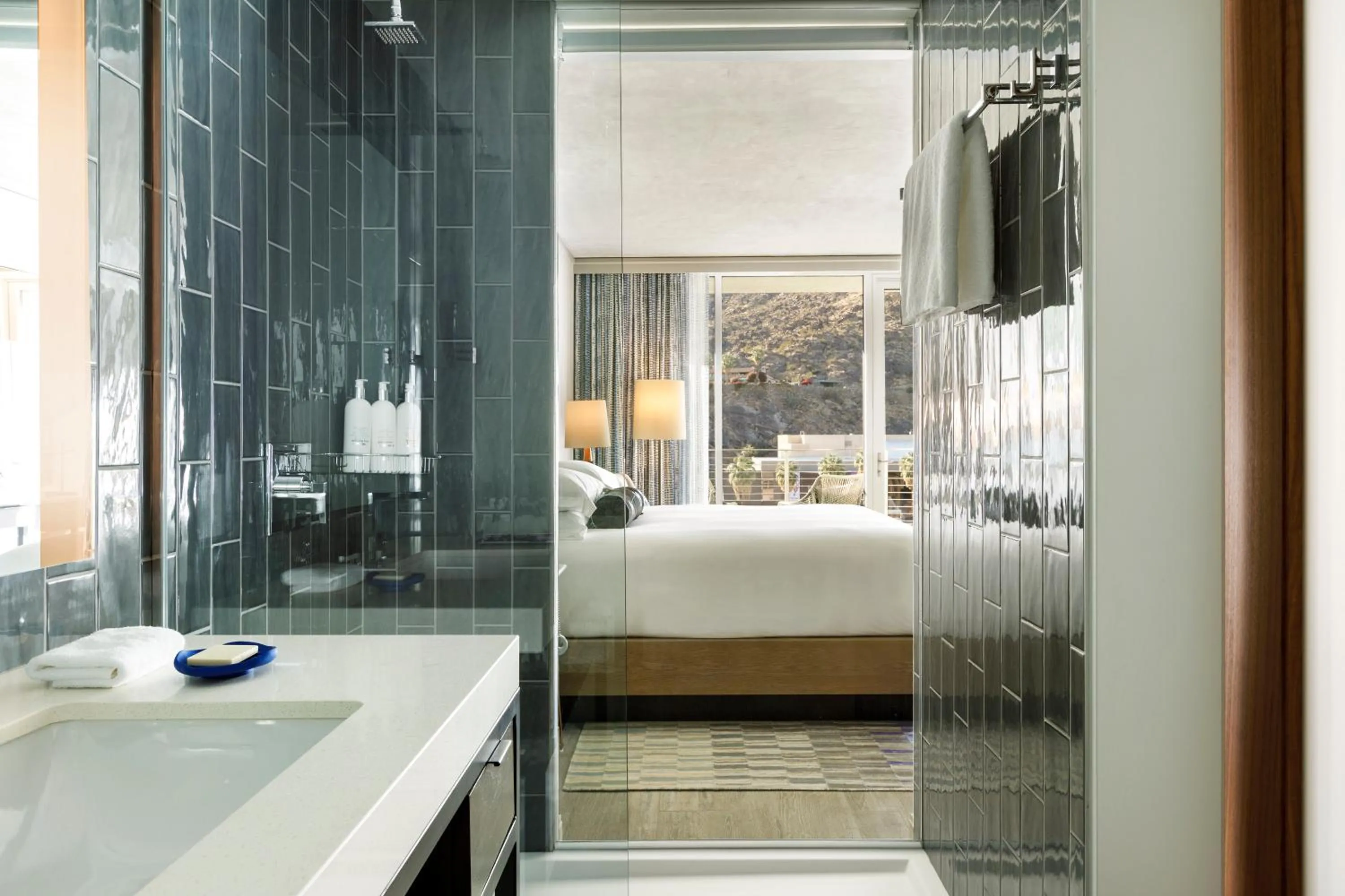 Bathroom, Bed in Kimpton Rowan Palm Springs Hotel by IHG