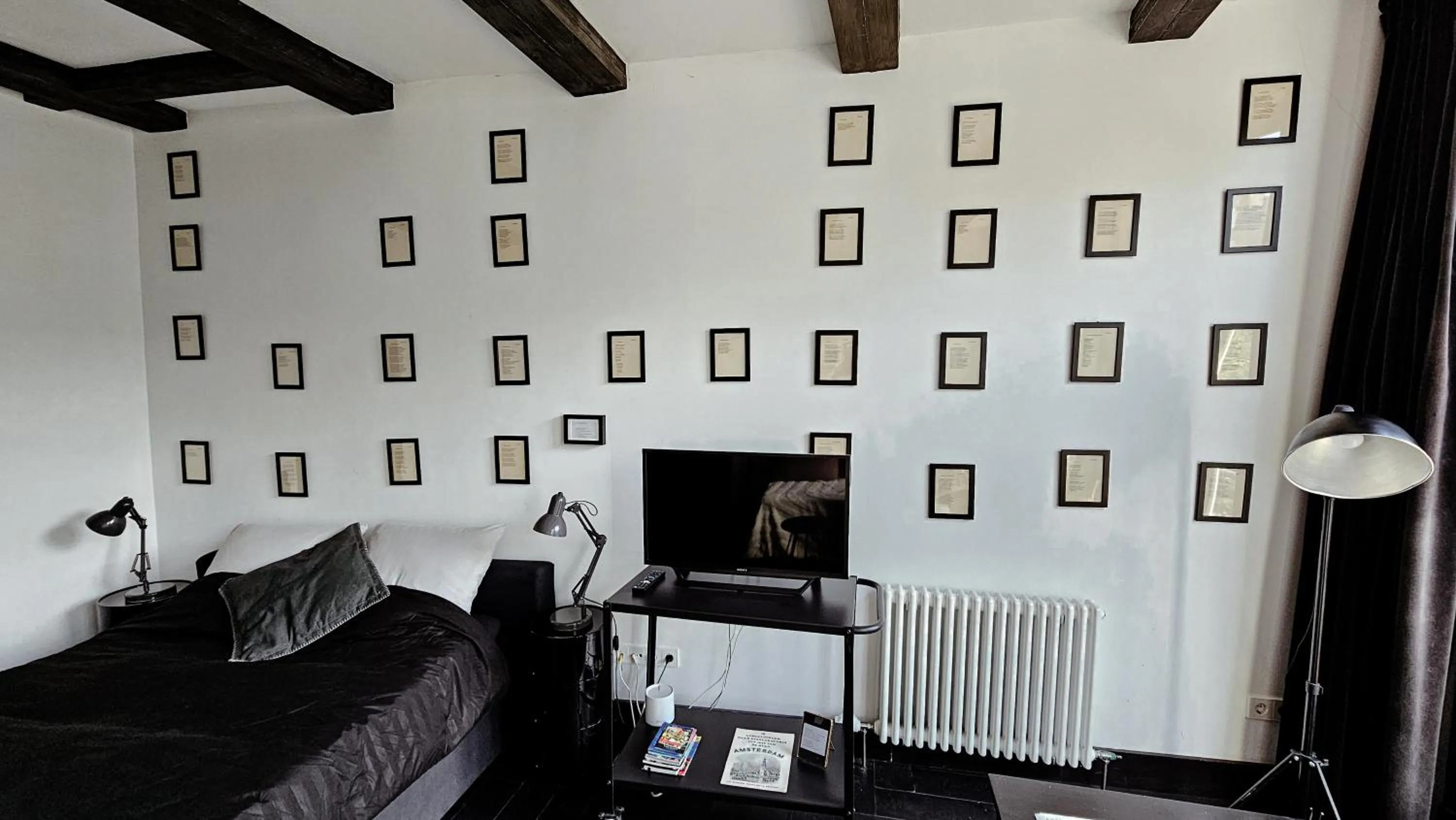 TV and multimedia in JoyJoyJoy the Black Beauty ecolicious studio in a canal house with French balcony with view on the canals