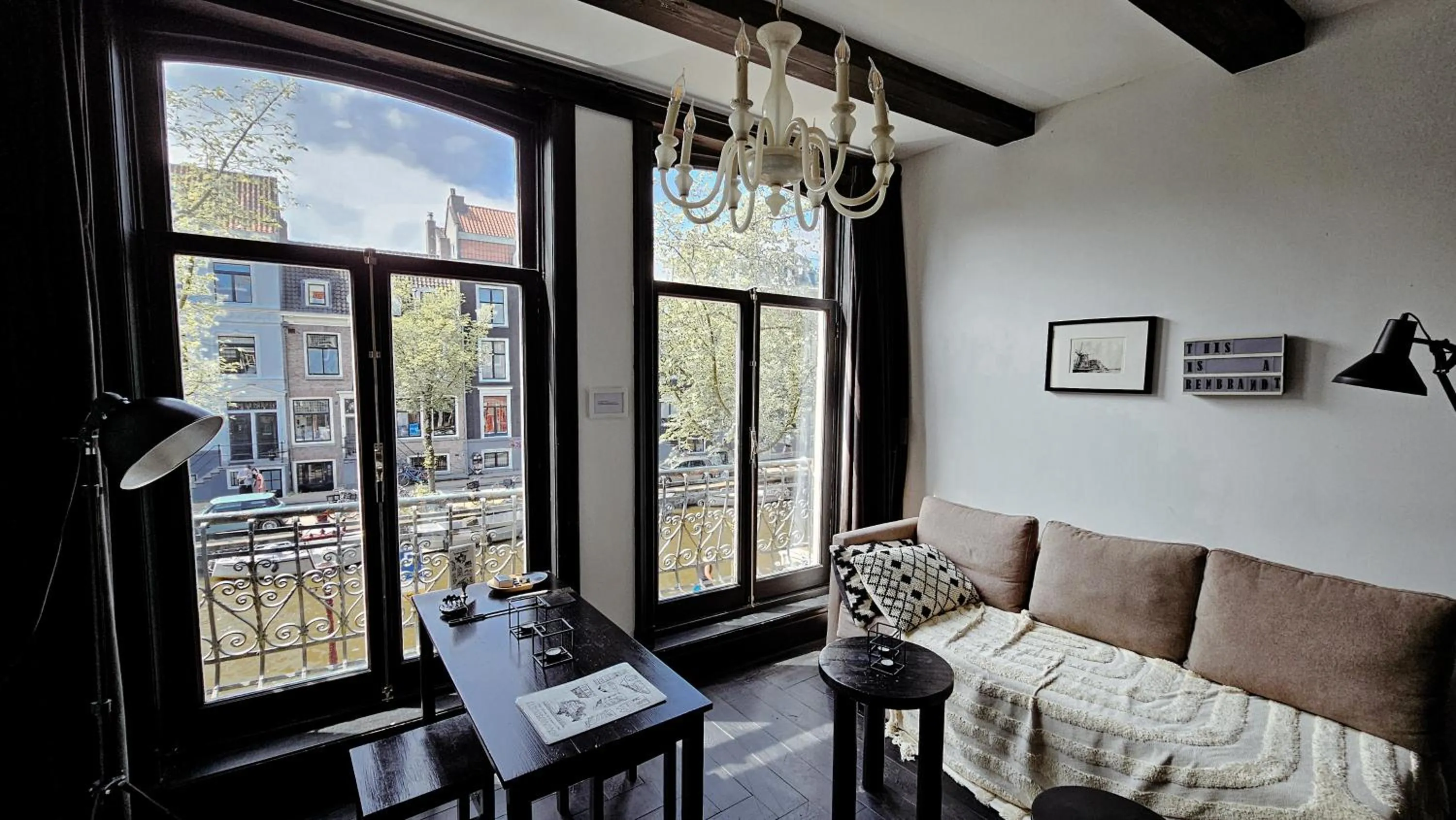 View (from property/room) in JoyJoyJoy the Black Beauty ecolicious studio in a canal house with French balcony with view on the canals