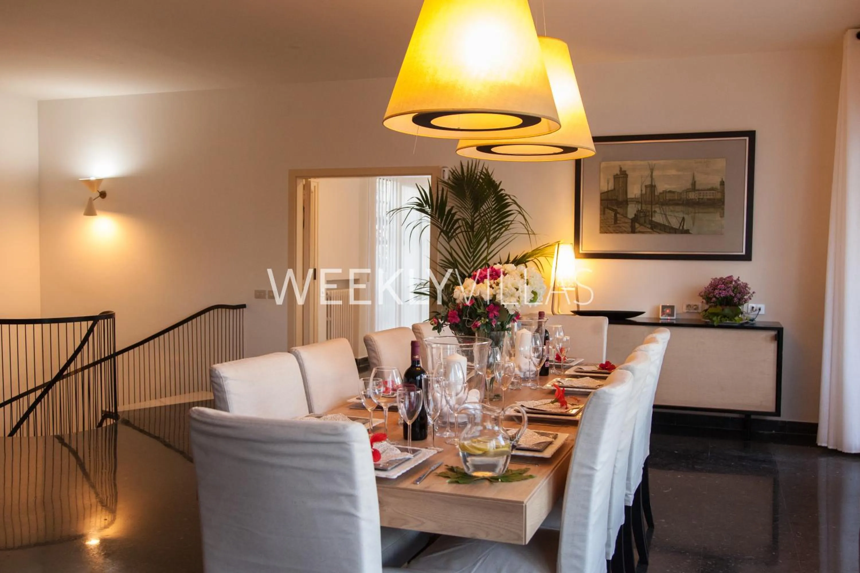 Dining area in Villa Sitges Tupinetti Beach at 1 min walk Amaizing Garden and View Center Sitges 5 minutes walk NO NEED CAR