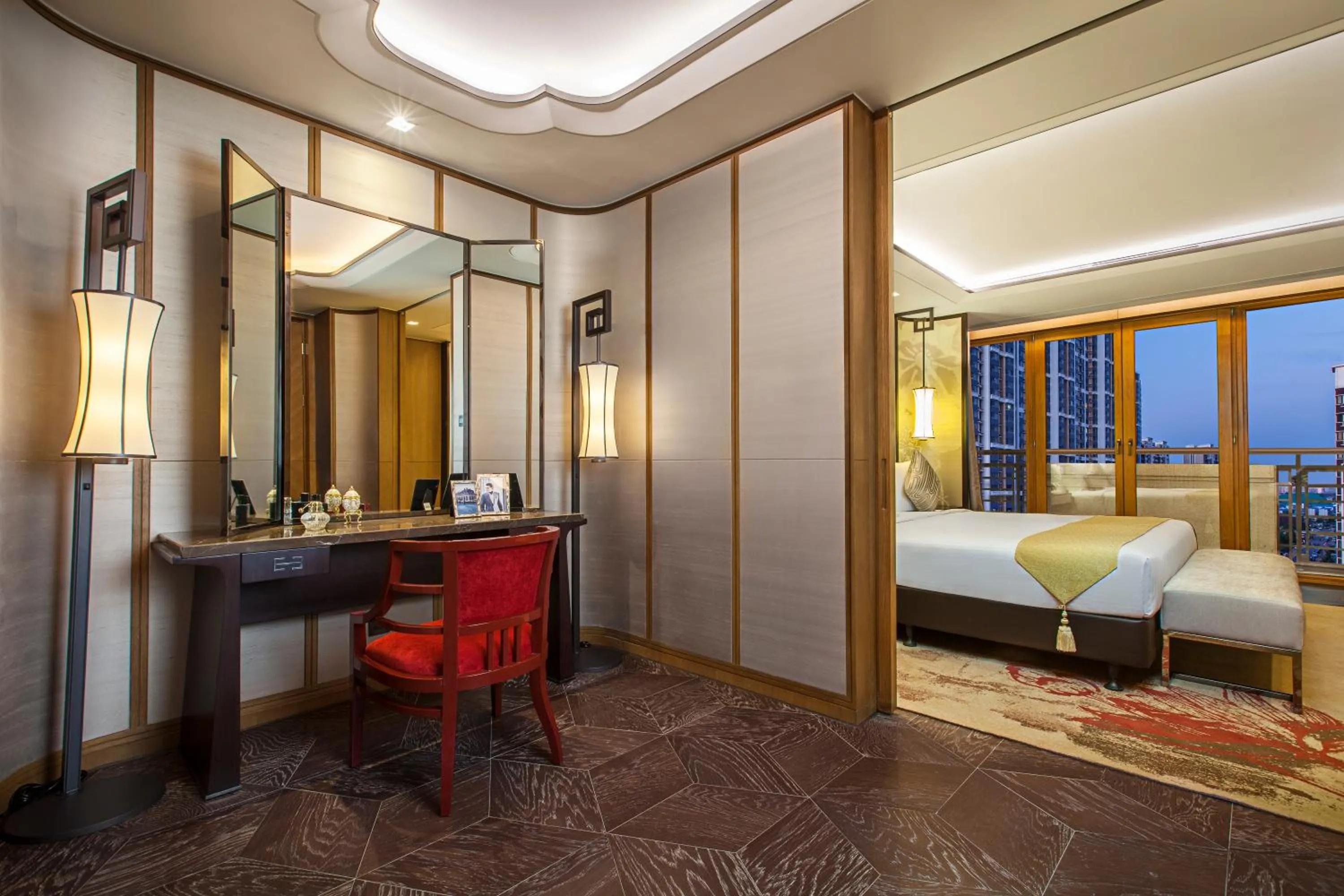 Seating area, Bed in Ascott Riverside Garden Beijing