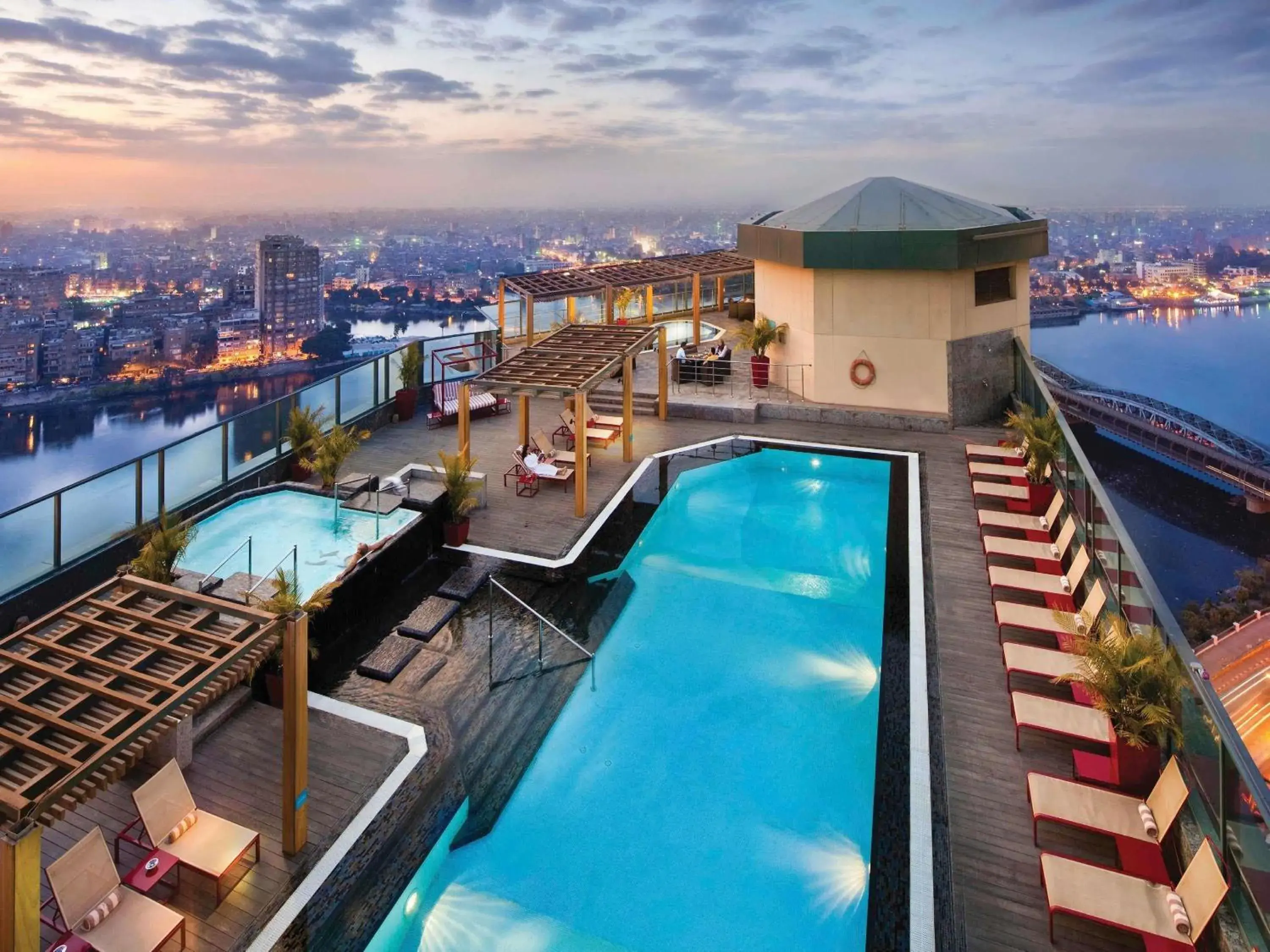 Pool view in Fairmont Nile City Pool view in Fairmont Nile City