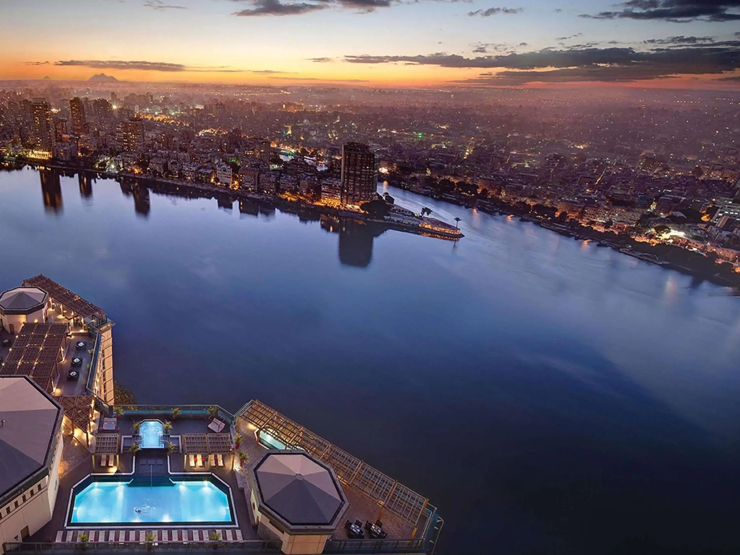 Pool view in Fairmont Nile City Pool view in Fairmont Nile City