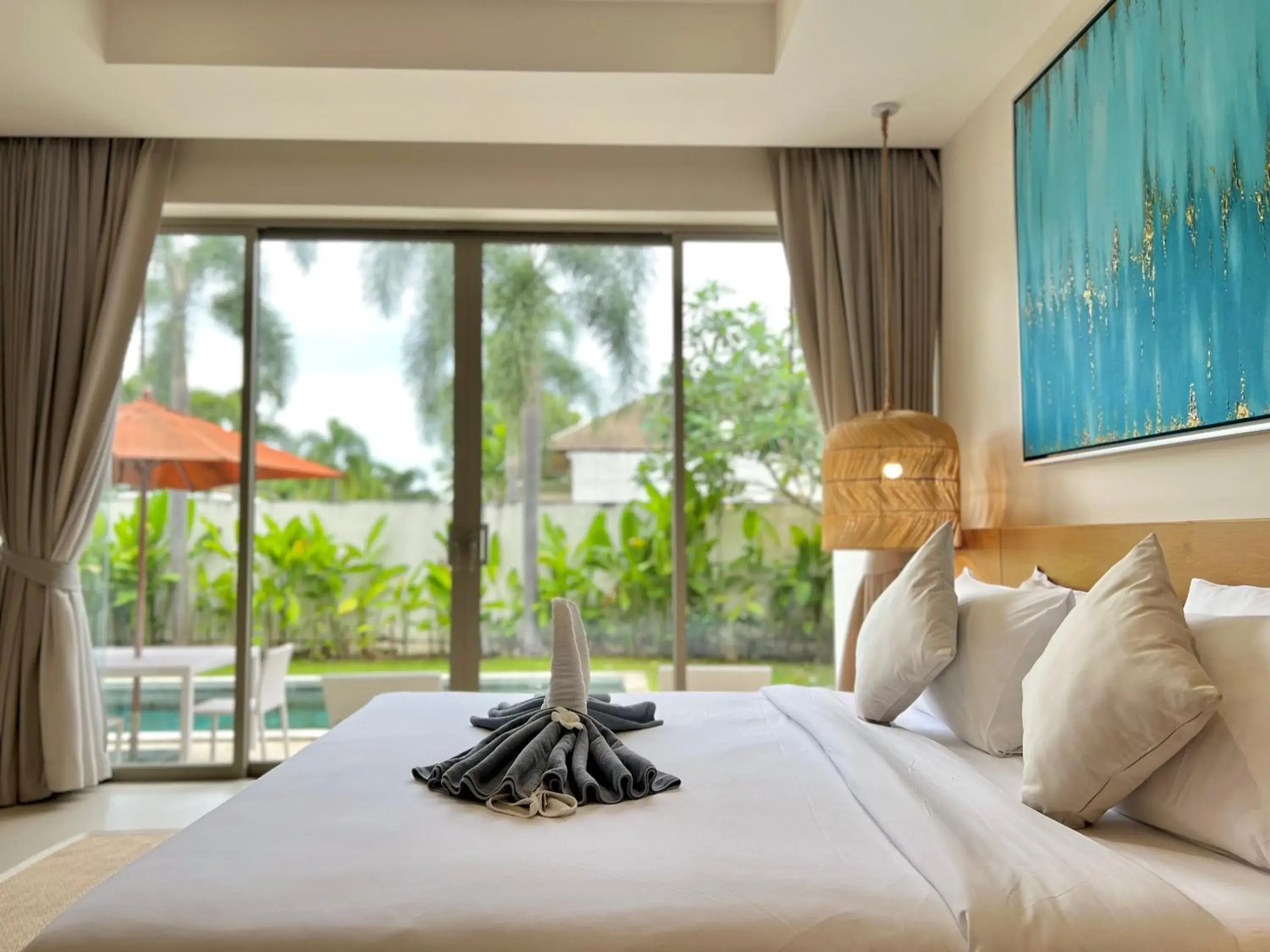 Balcony/Terrace, Bed in Trichada Villas by RESAVA Balcony/Terrace, Bed in Trichada Villas by RESAVA