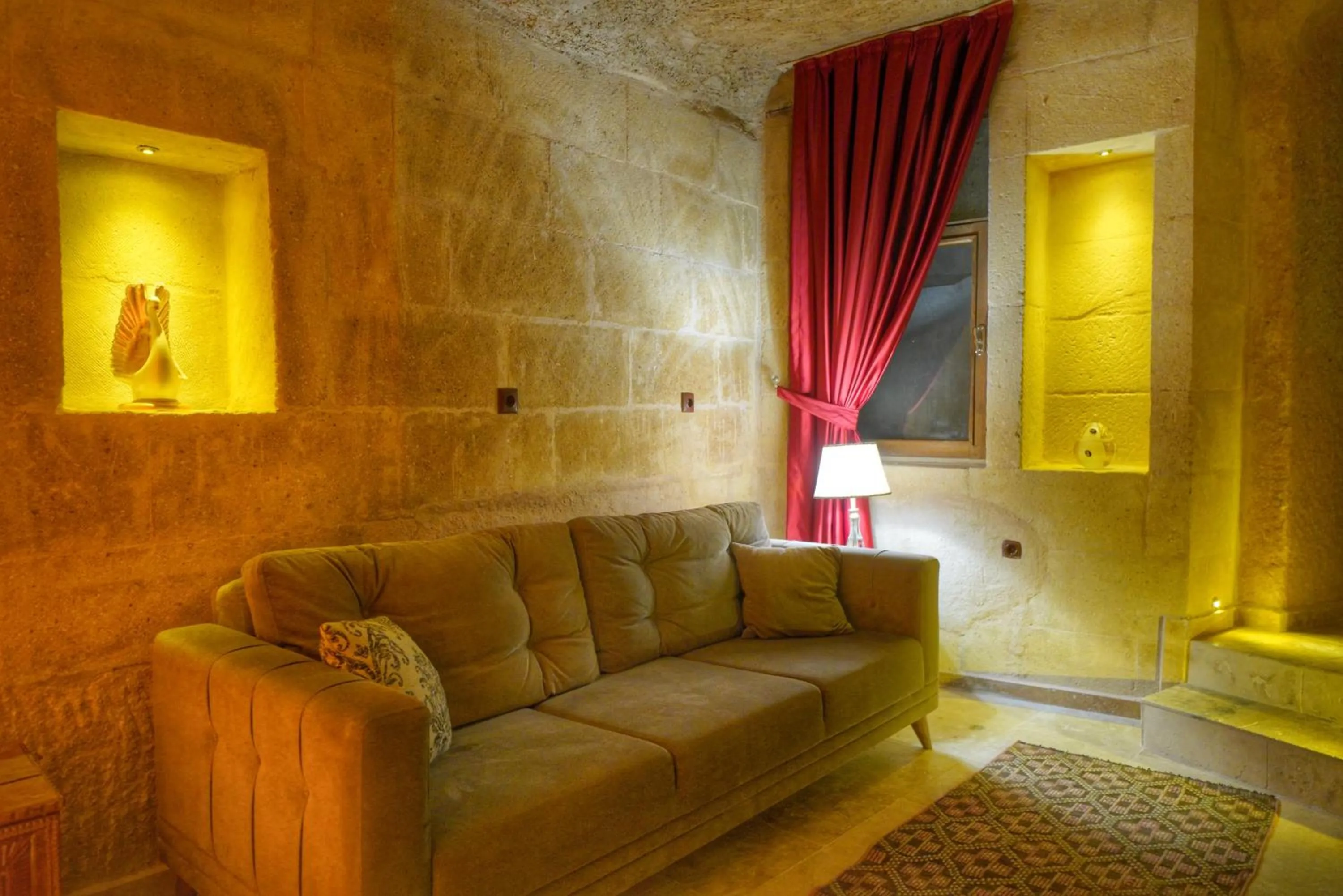 Seating area in Takaev Cave House