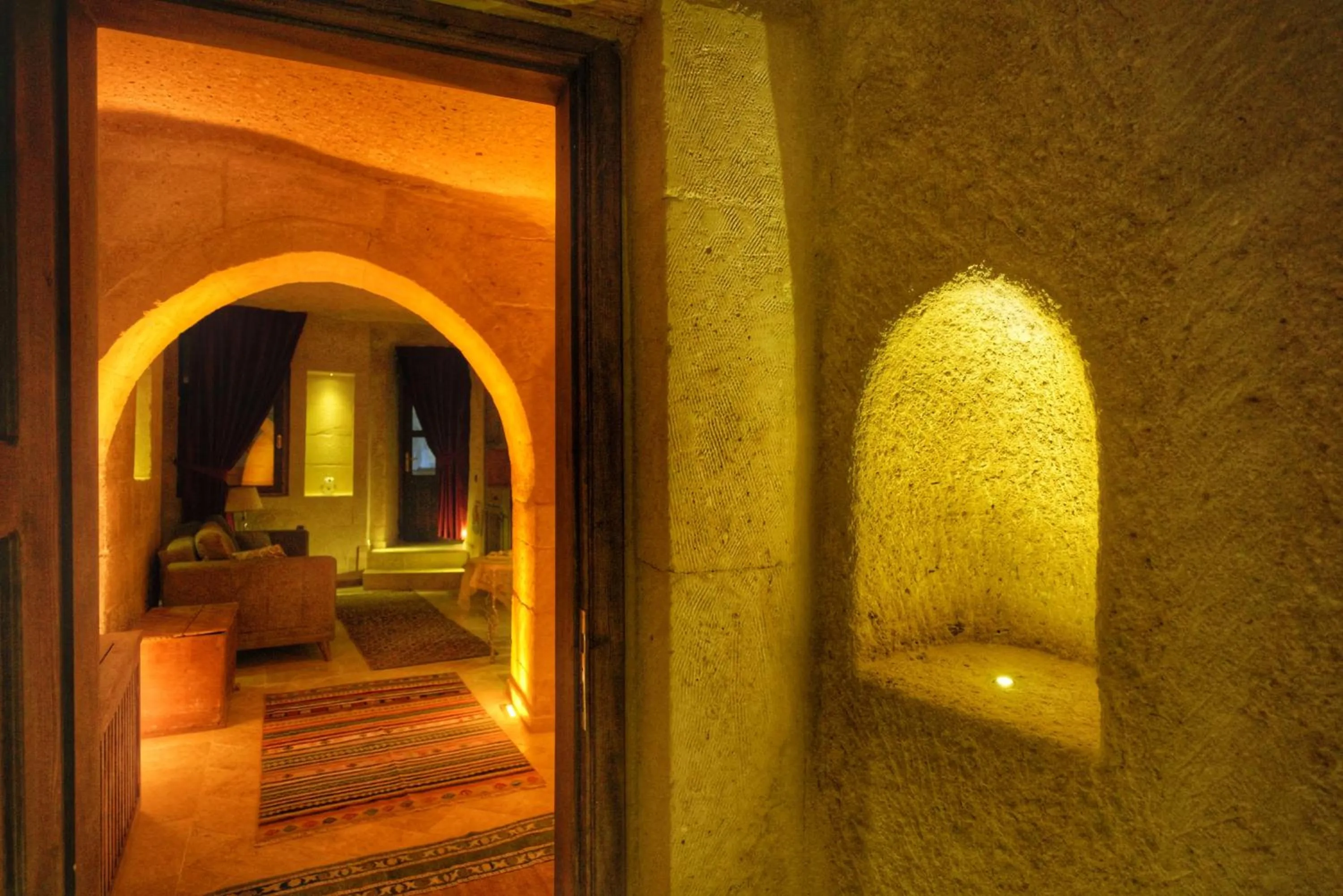Seating area in Takaev Cave House